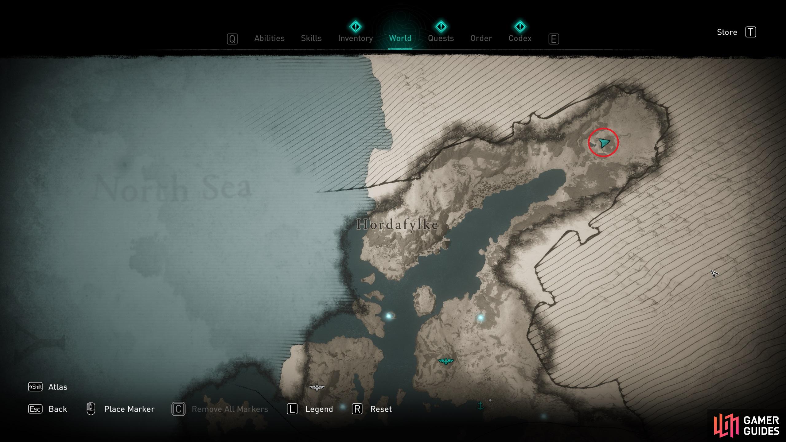 The location of Goinnhellir, the cave in the northeast of Hordafylke where Odins Spear, Gungnir, can be found.