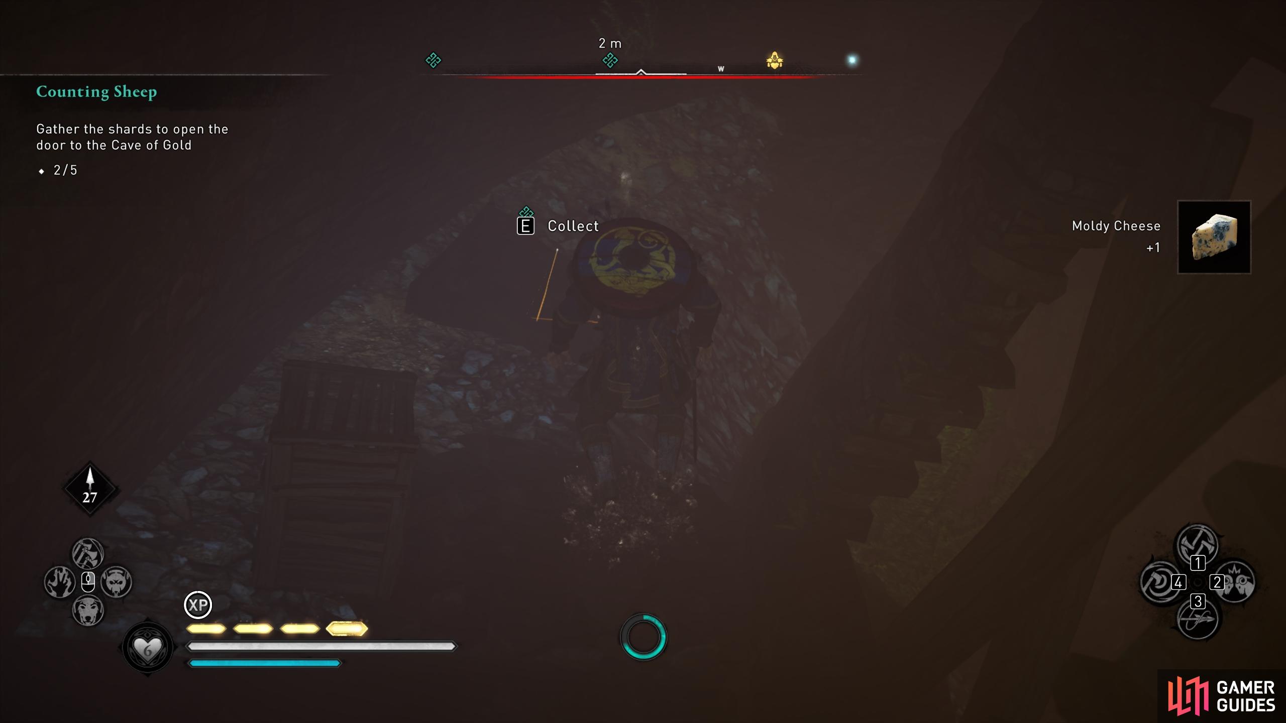 Use Odins Sight to highlight the location of the shard beneath the waves.