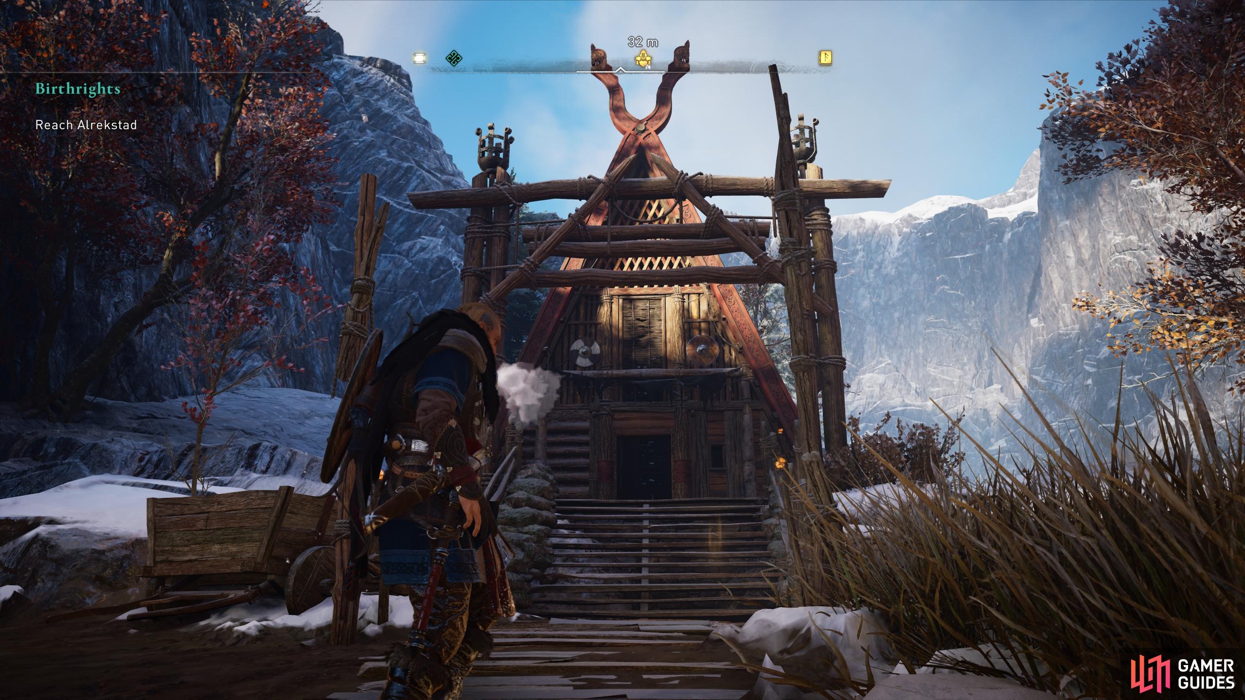 The triangular building, within which you'll find a treasure chest containing the unique weapon, Iron-Star.
