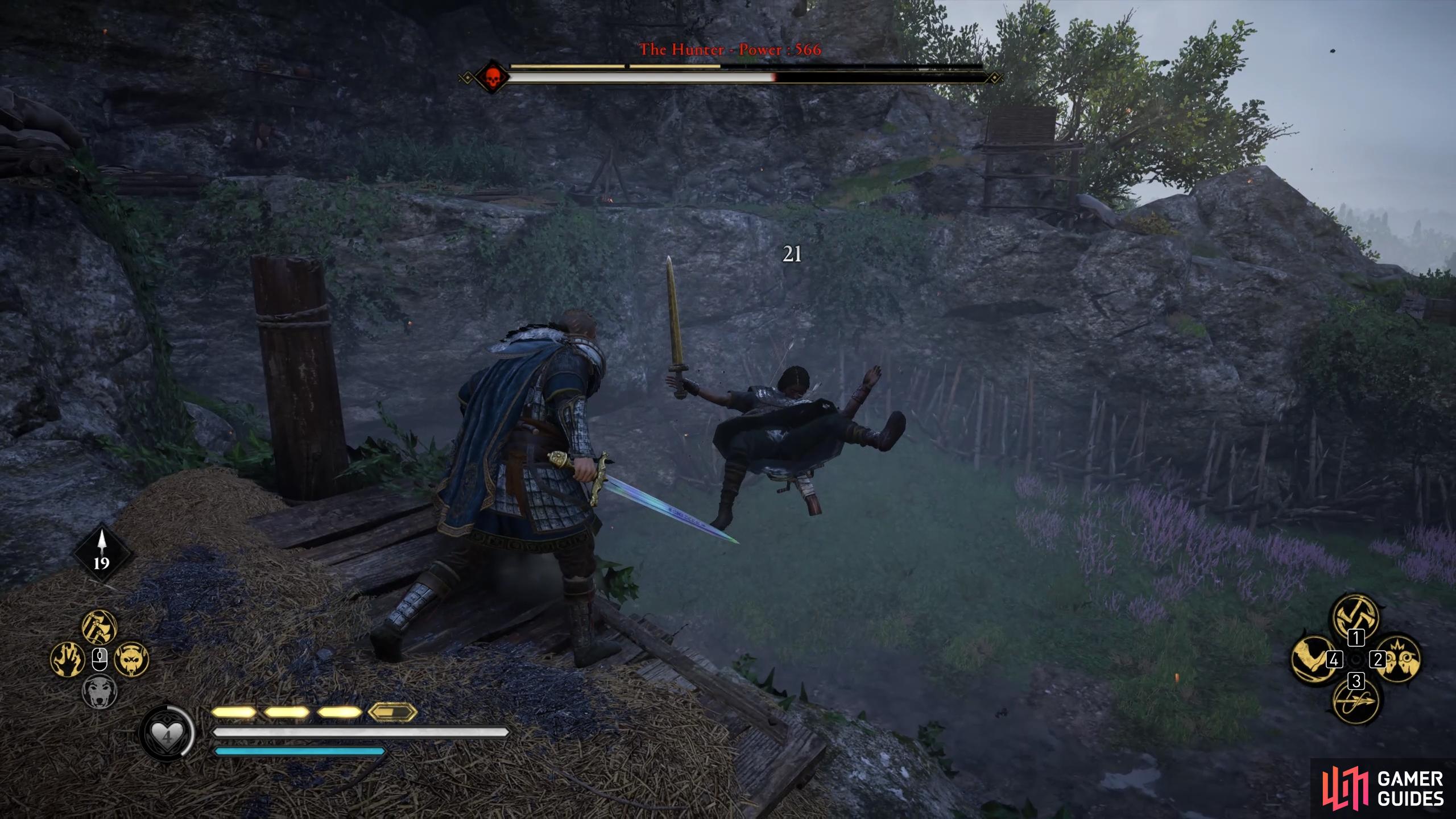 Try to fight Amric near a cliff edge to force him off with attacks.