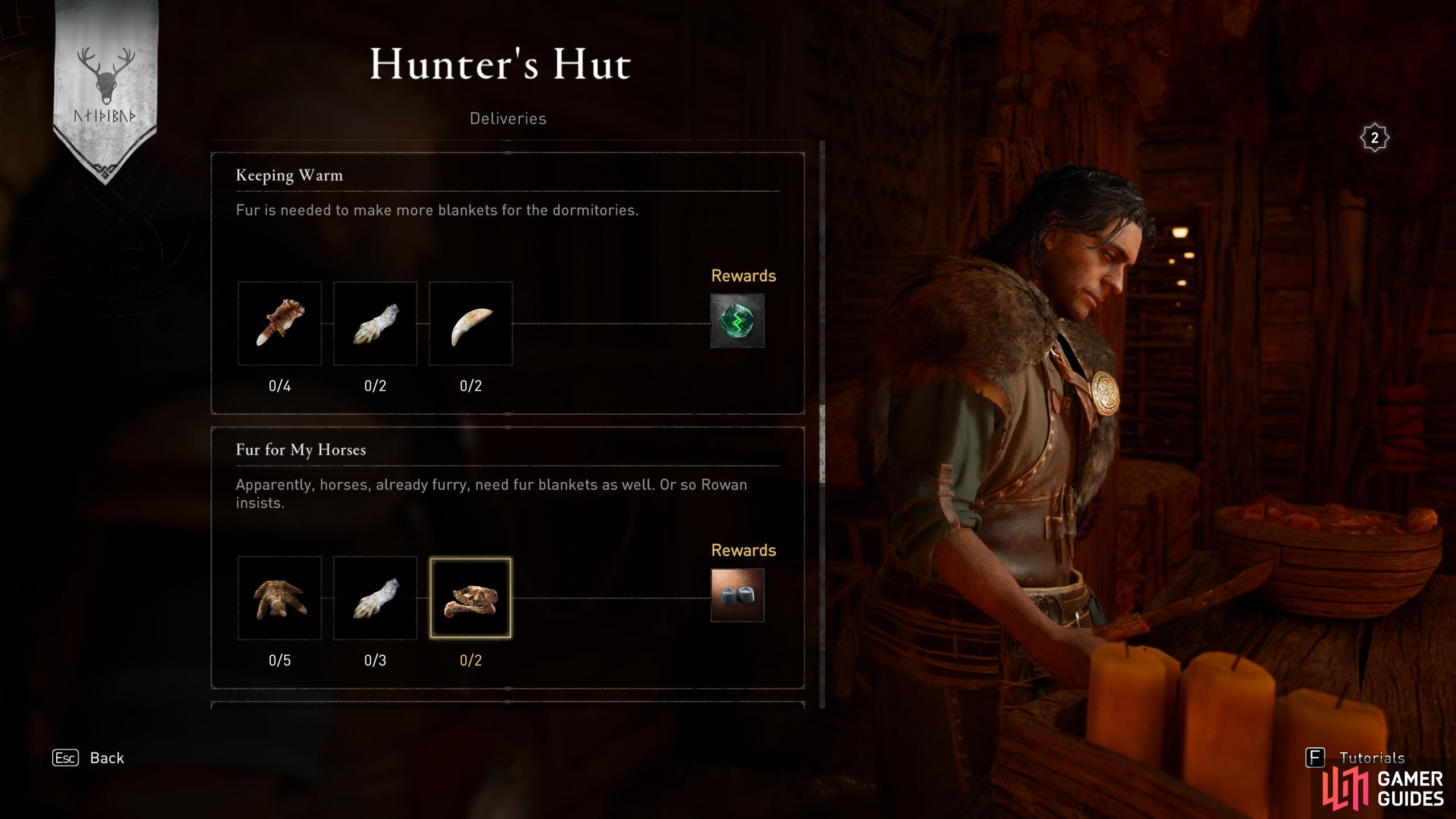 You can hand in animal parts such as antlers, hooves, tusks, claws, and much more in exchange for rewards at the Hunter's Hut.