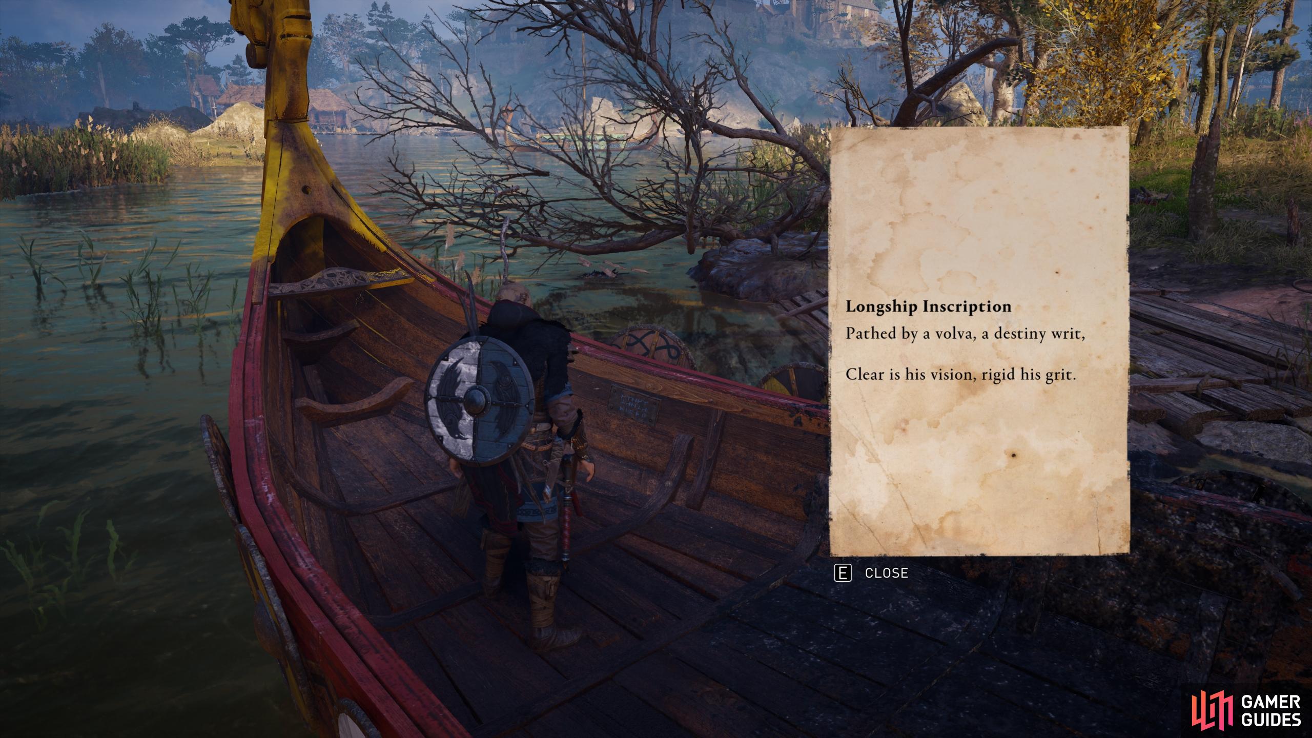Read the inscription on the inside of the longship's hull.