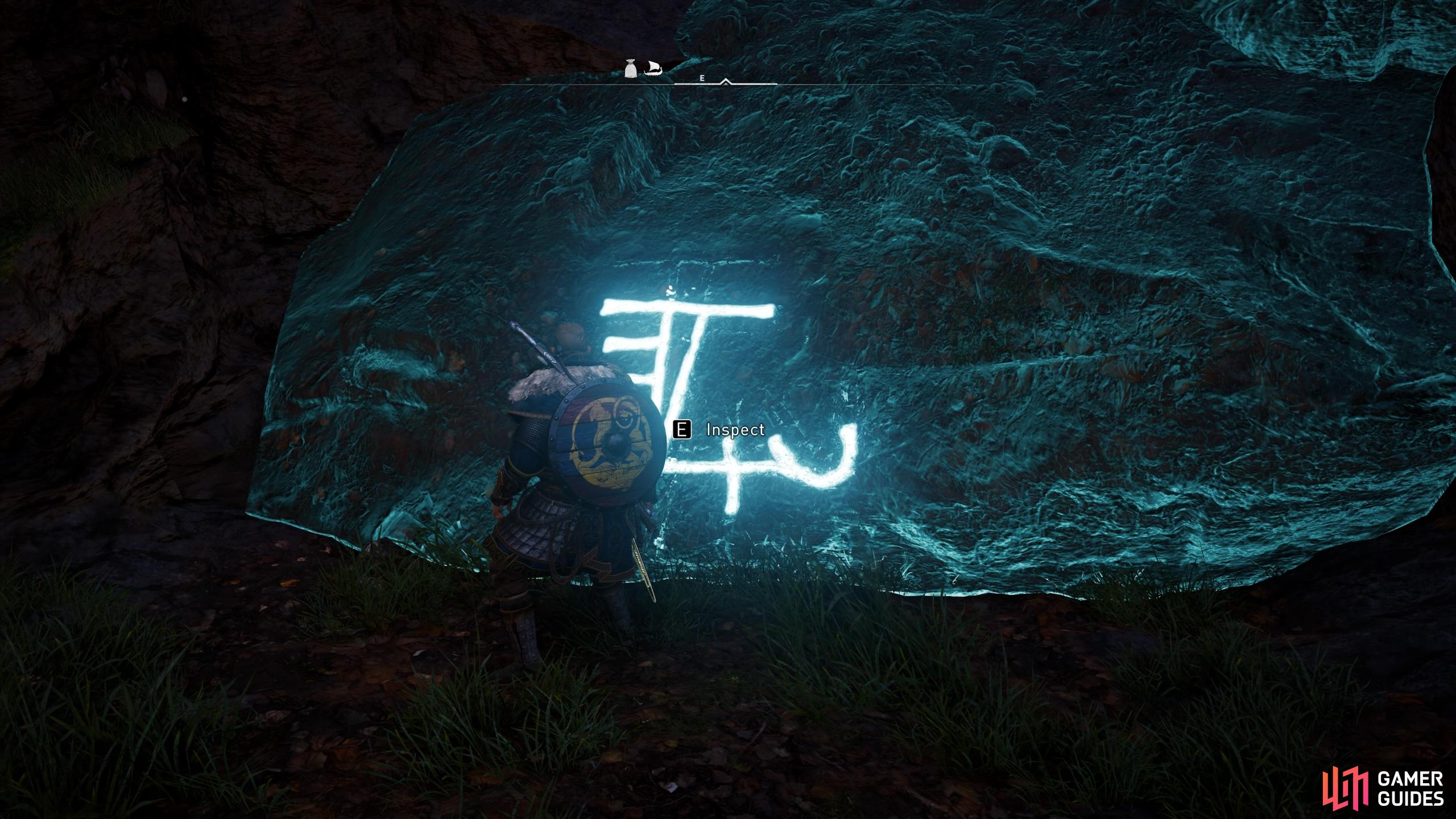 Youll need to use Odins Sight to highlight the runic inscription, then interact with it to reveal the entrance.