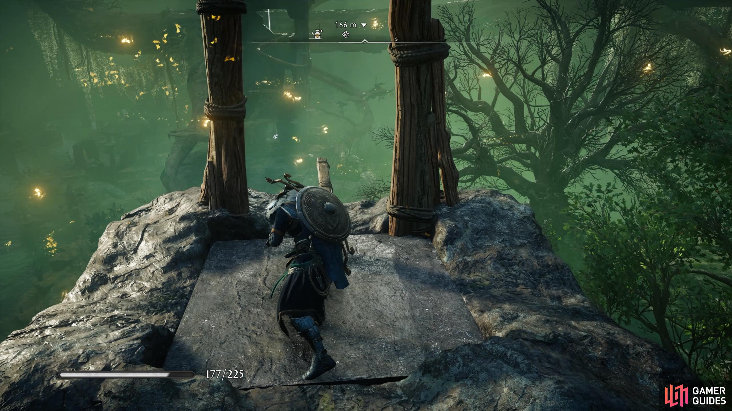 You can only open the chest below by jumping through the Jotnar arch at the top of the tower.