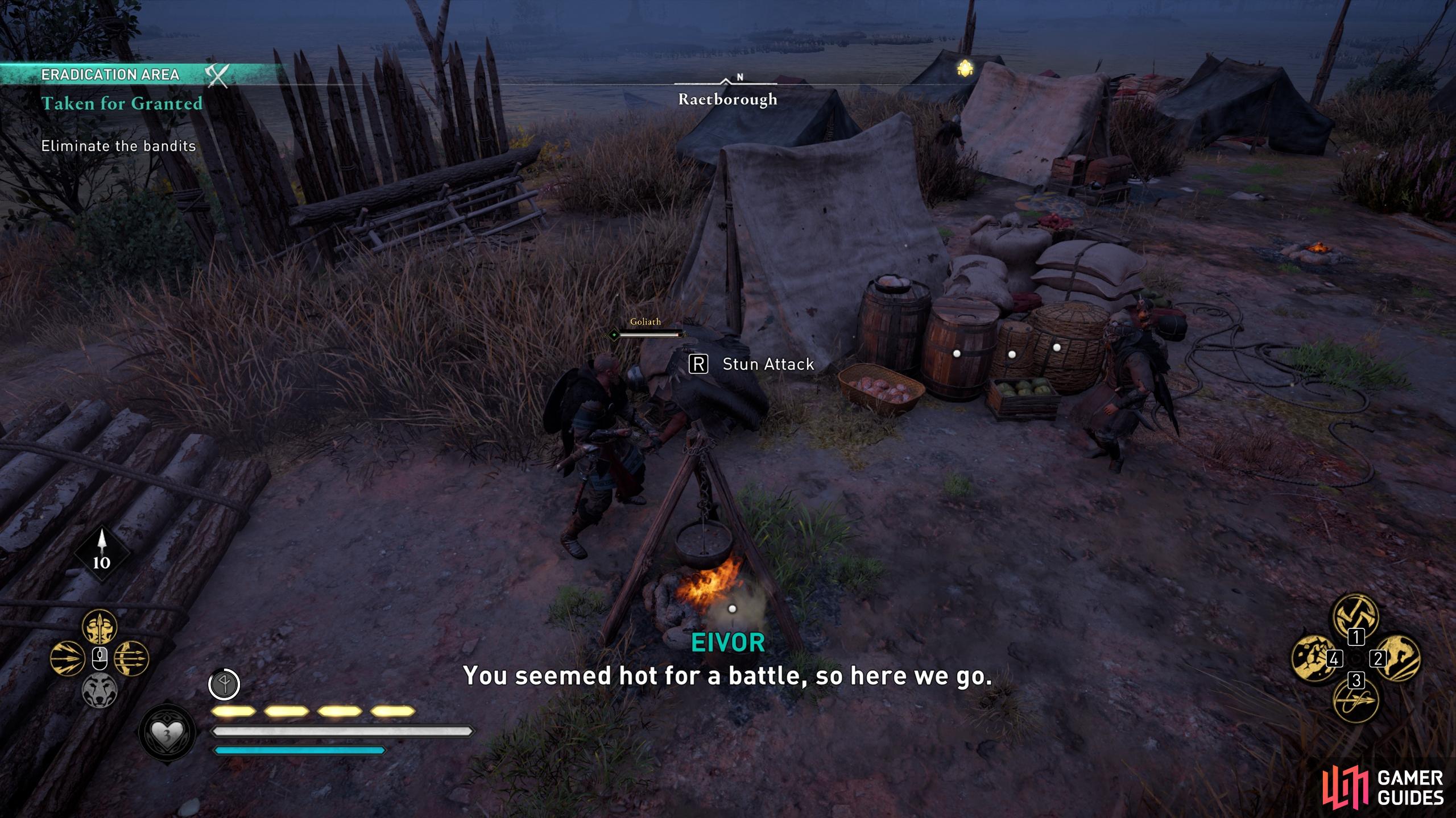  You'll face one Goliath and a number of regular bandits in the camp.