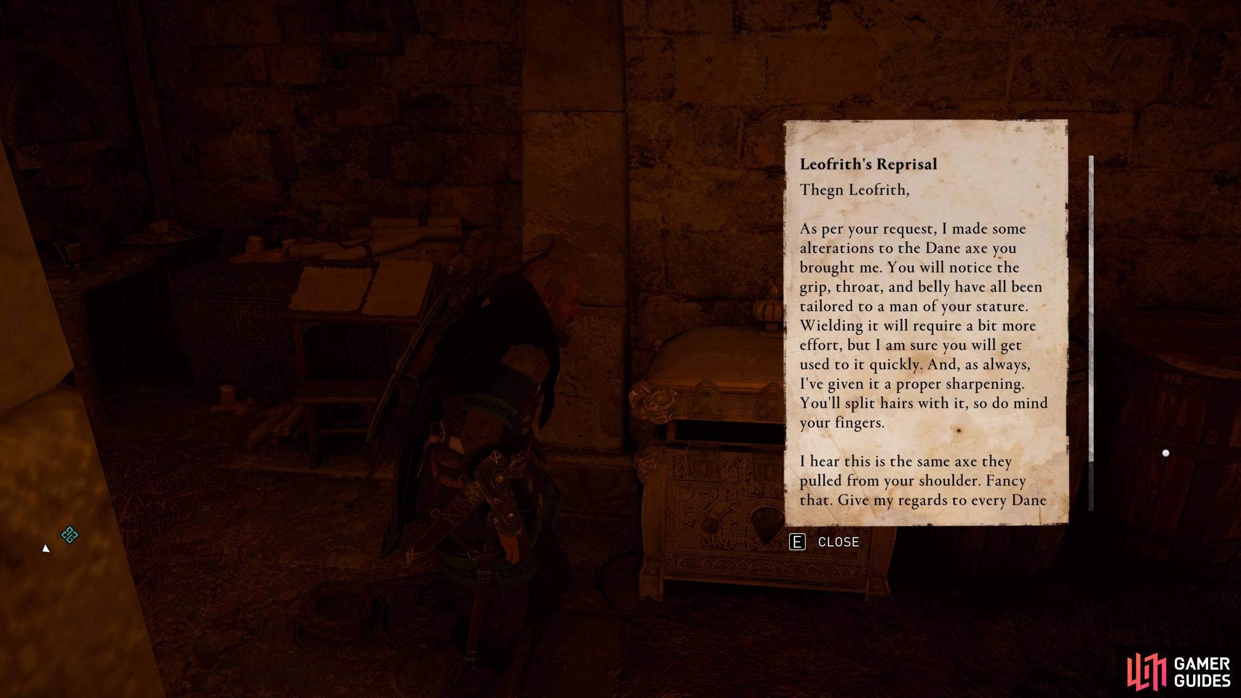 Be sure to take the axe from the chest in the northwestern corner of the room, and read the note for context.