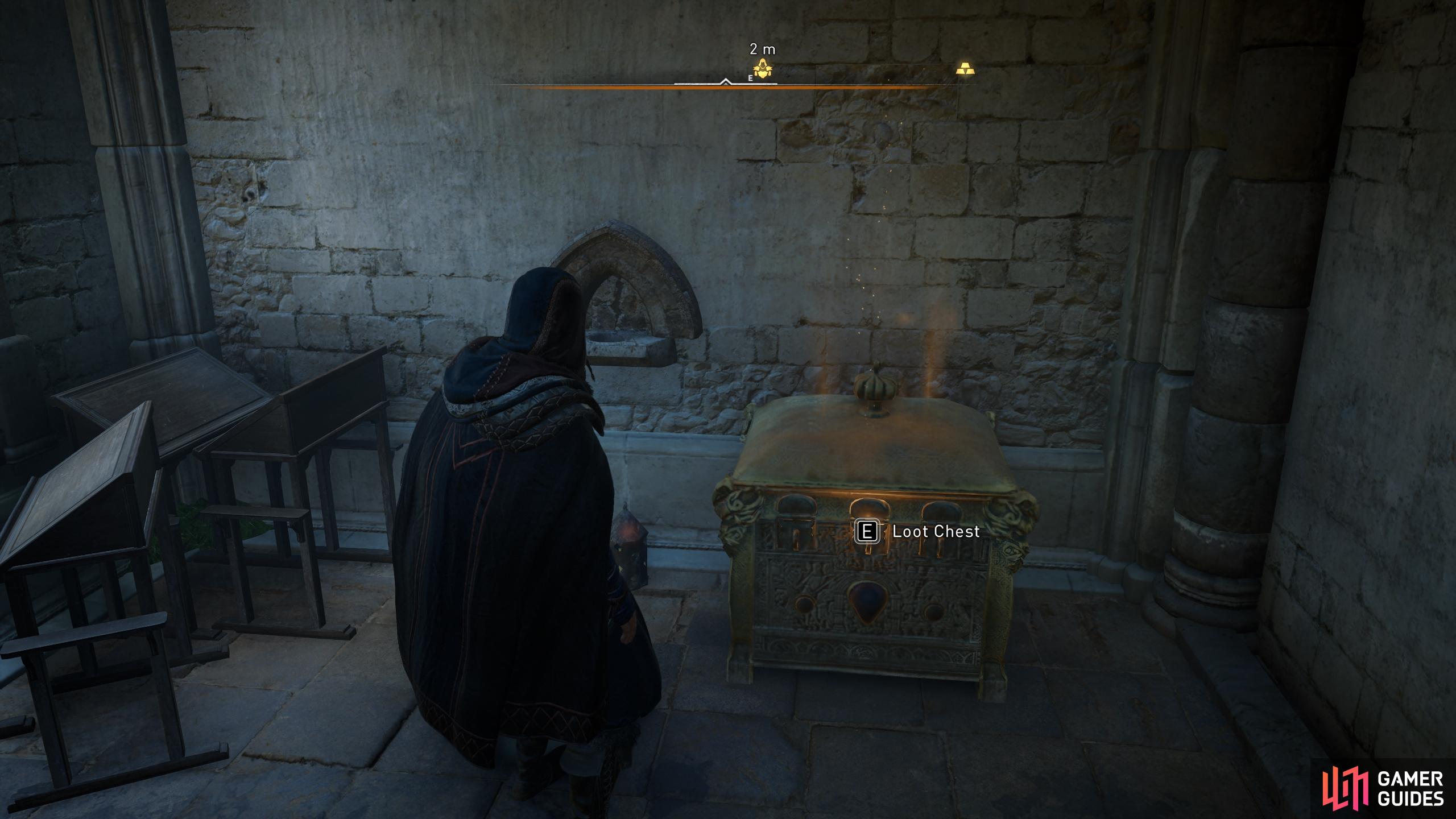 You'll find the chest at the eastern end of the room on the northern side of the church.