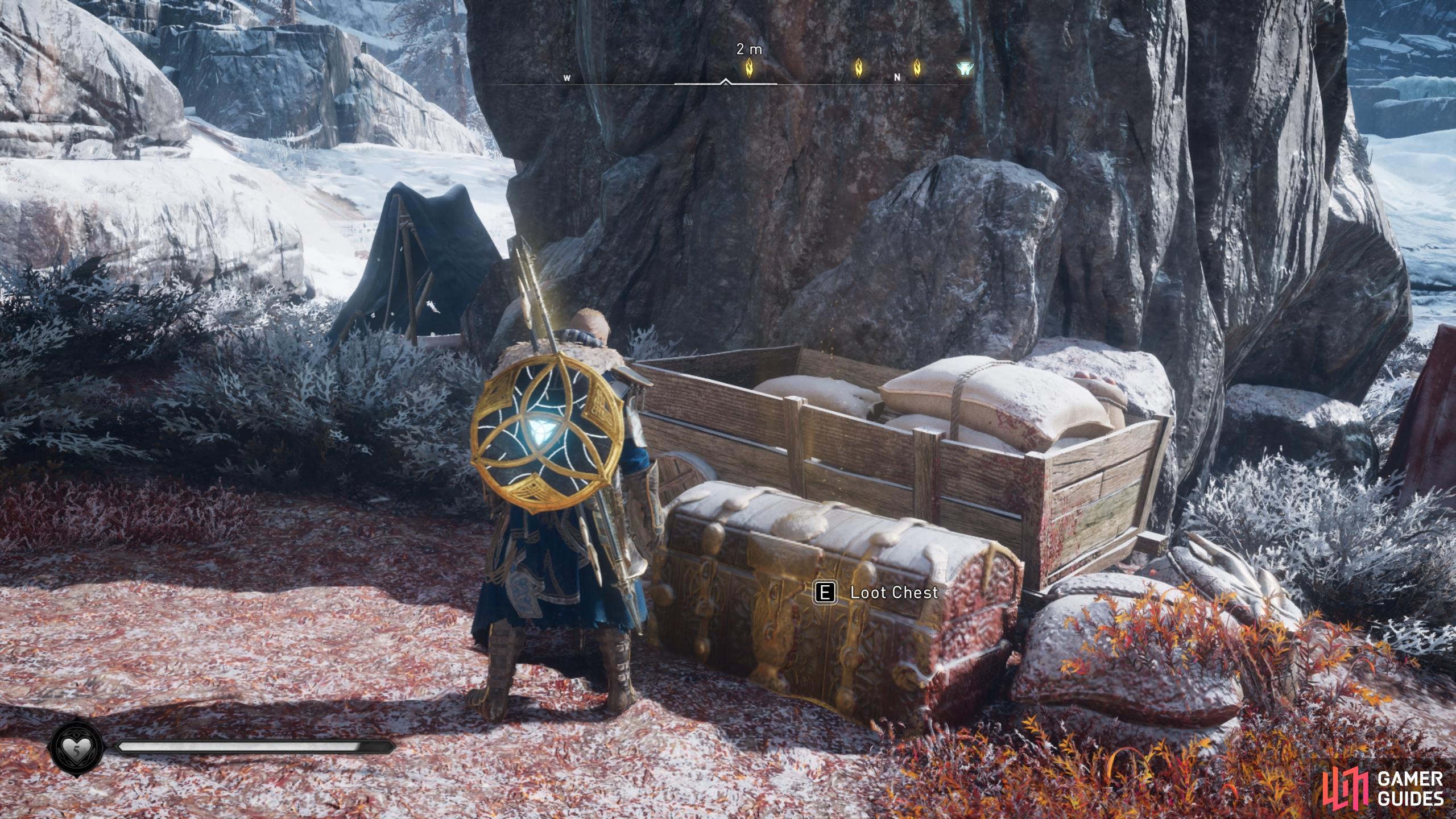 The chest can be found beneath a canopy attached to a large rock.