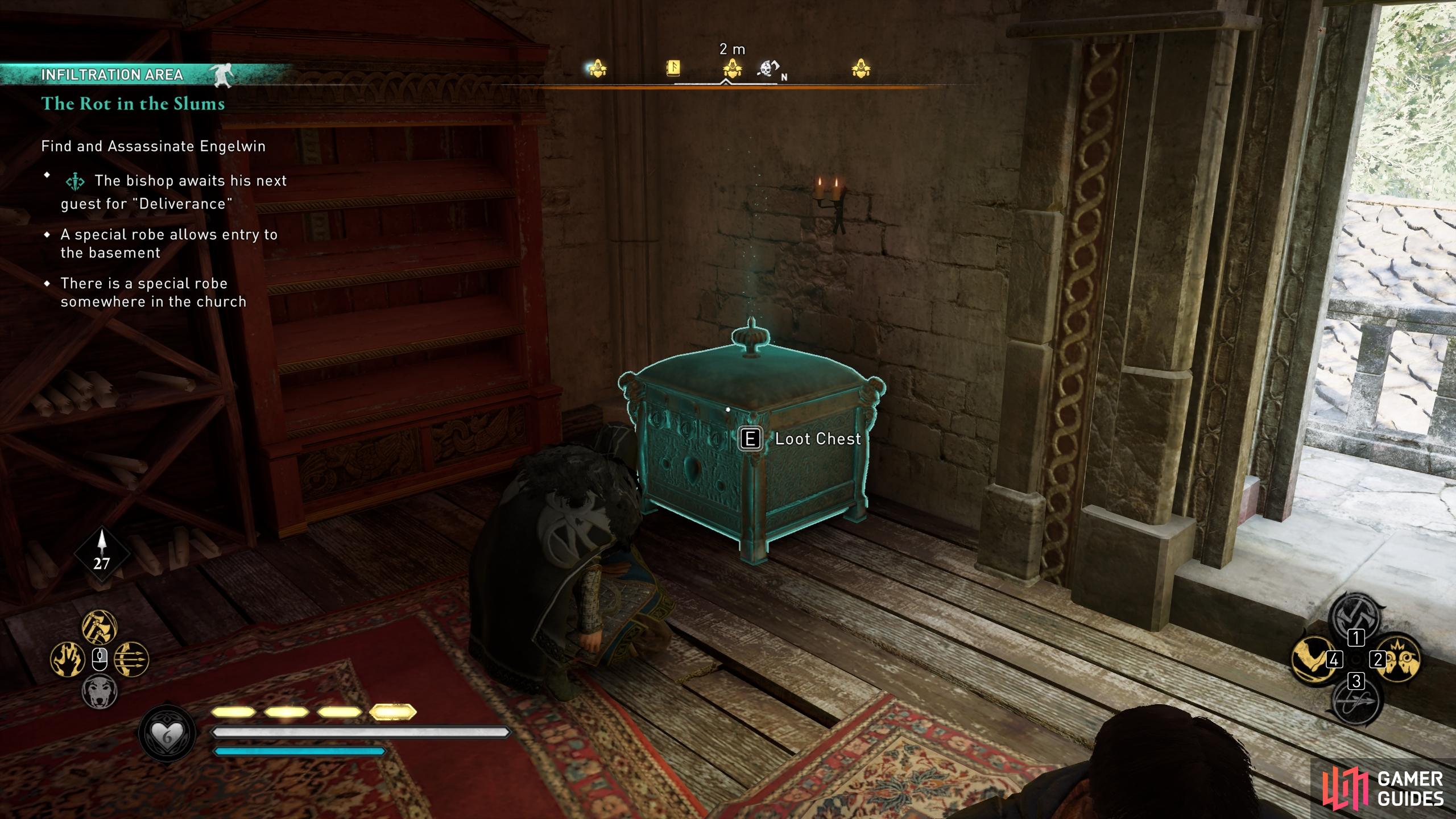 Loot the treasure chest for the robes which will grant you access to the ritual in the basement.