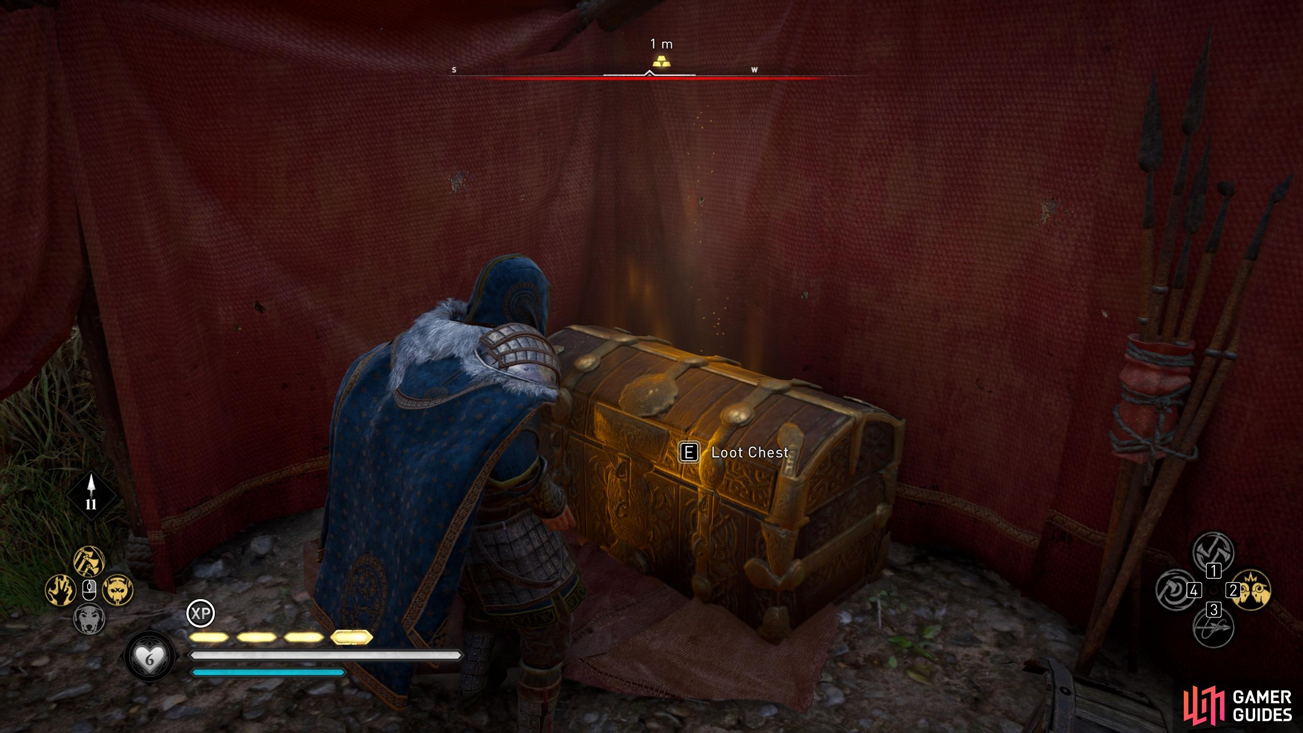 Loot the chest in the tent for the ingot.