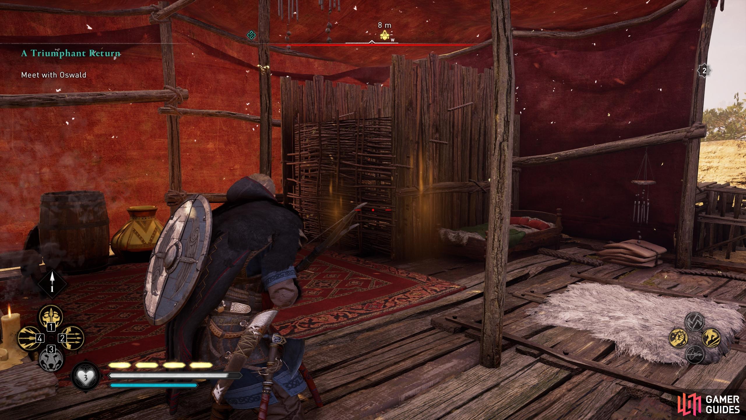 Loot the treasure chest at the back of the camp to find the Magister's Cloak.