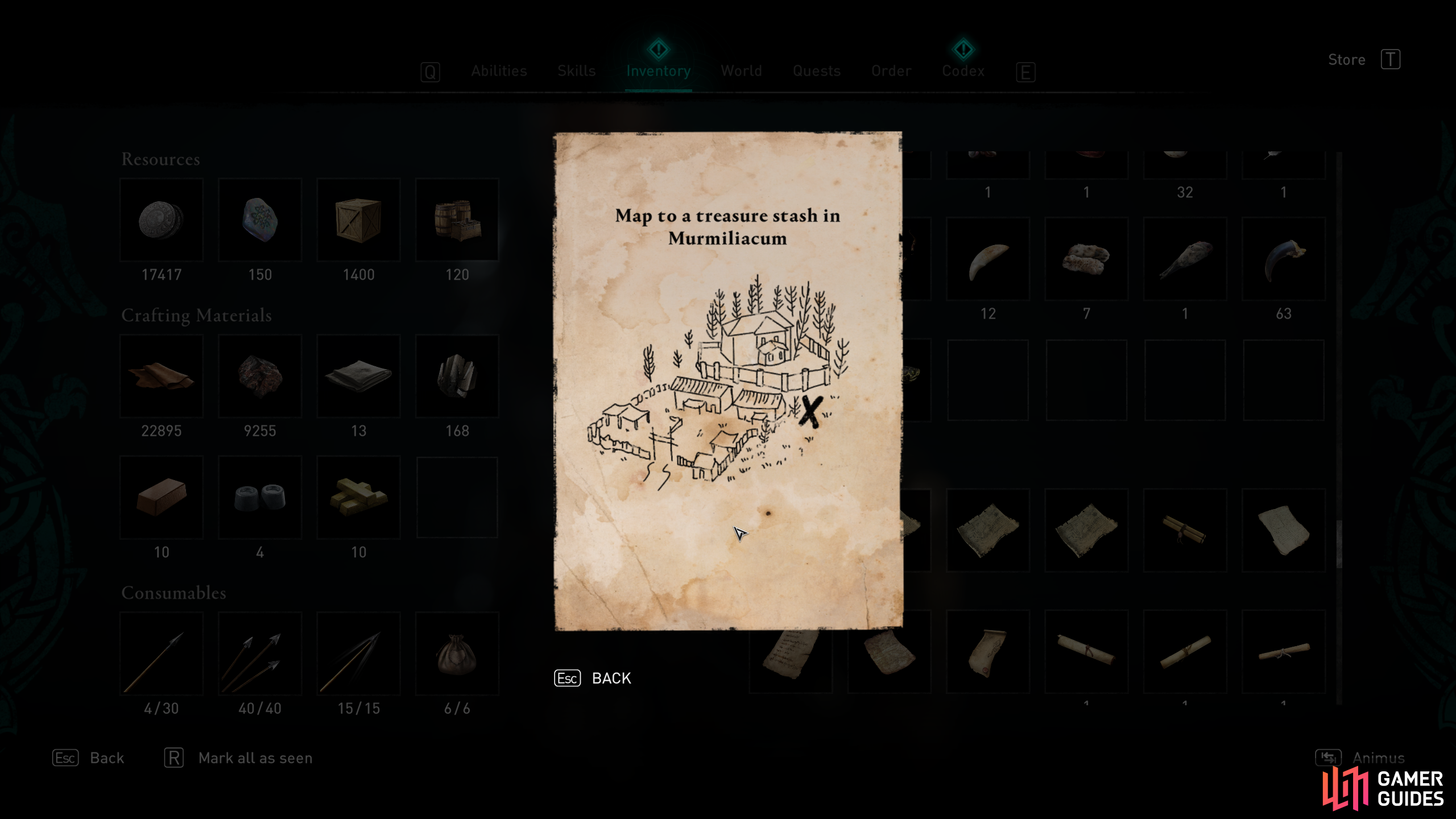 Youll find the map in your inventory, indicating where the treasure can be found.