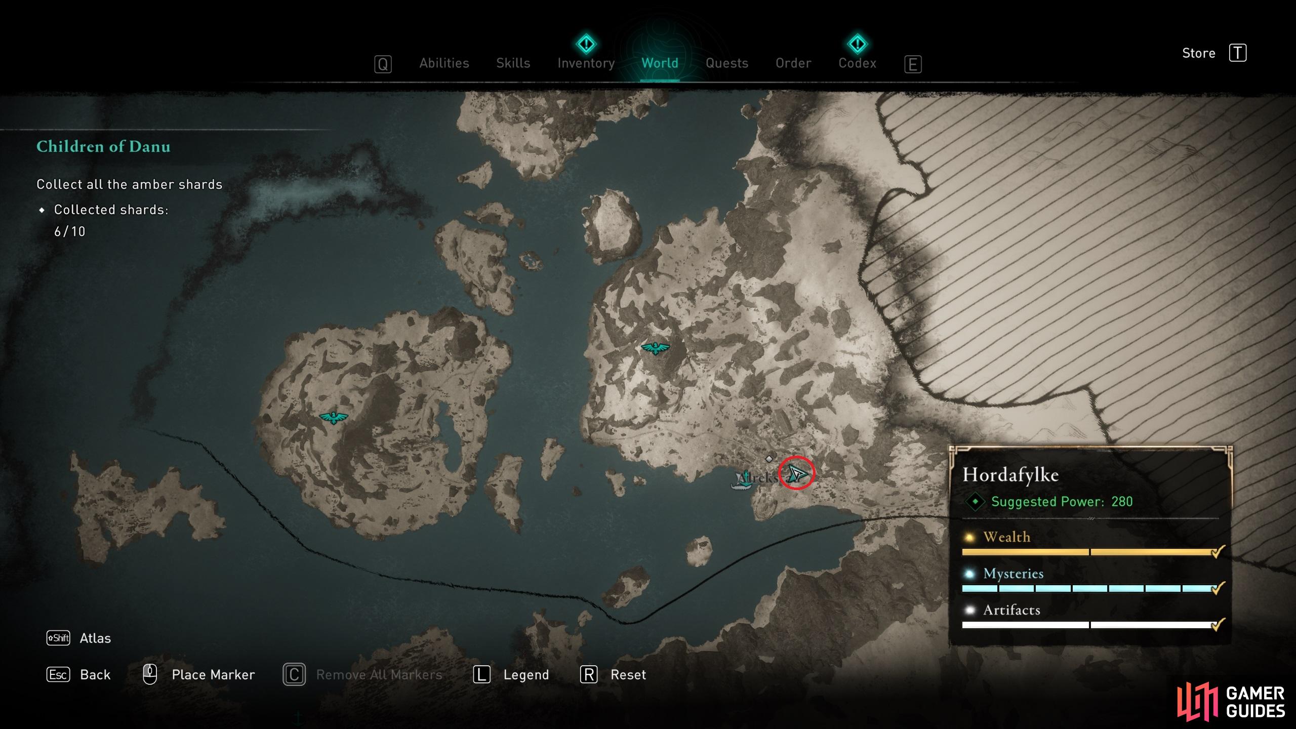 The location of the Mark of Death ability in southeast Alrekstad.