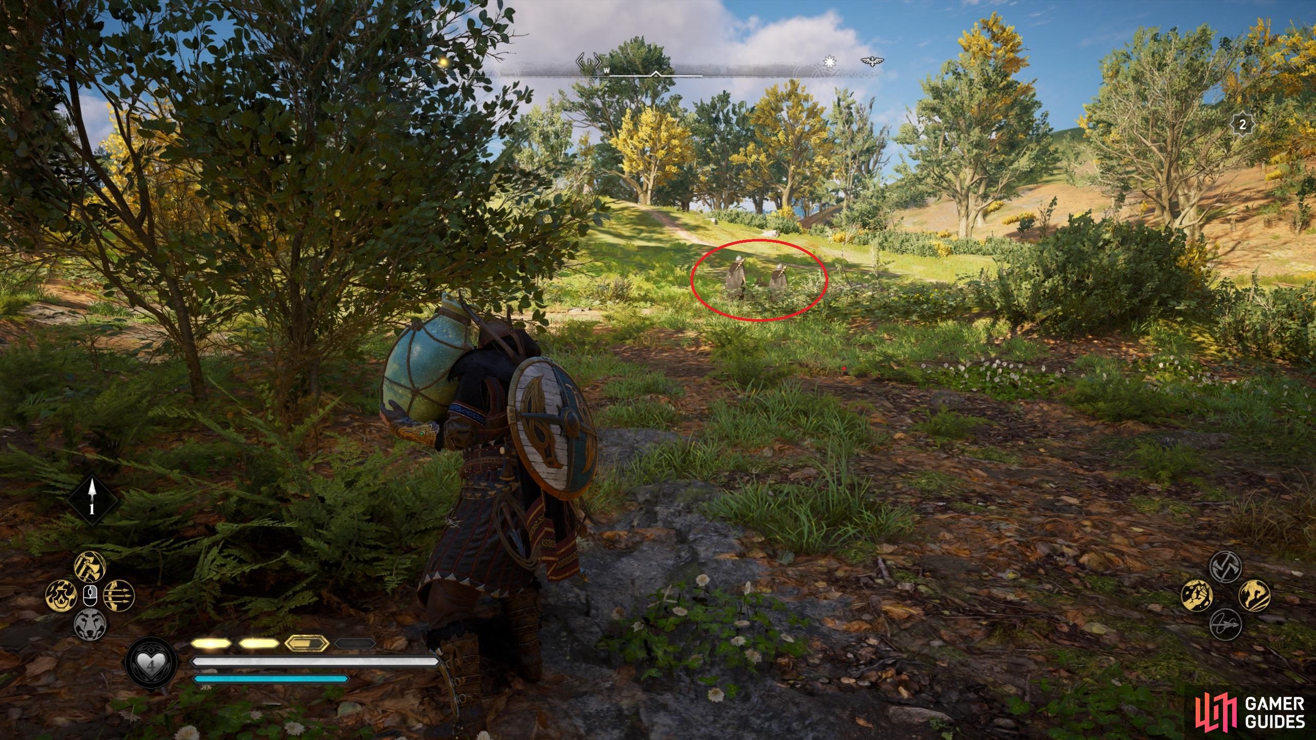 You will need to avoid bandits in the fields on your way to the hermit hut.