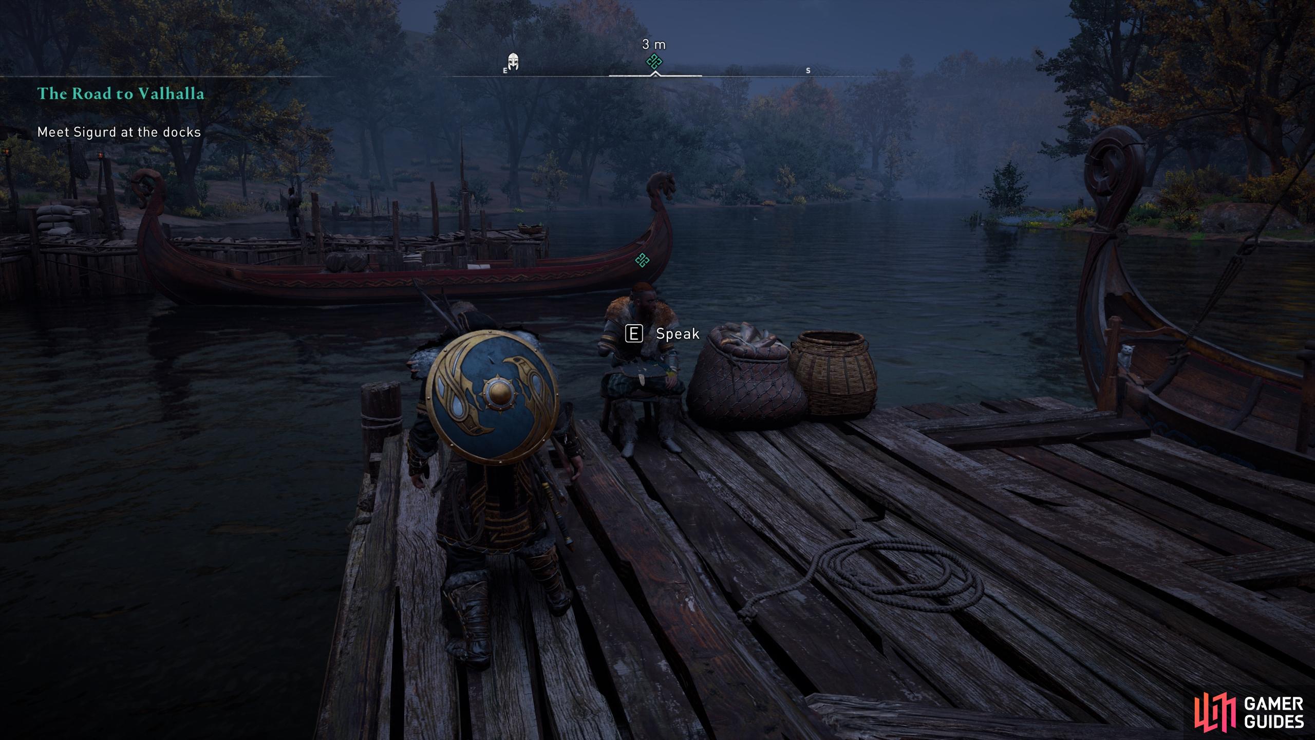 Once you've pledged to Hordafylke, find and speak with Sigurd at the docks in Ravensthorpe.