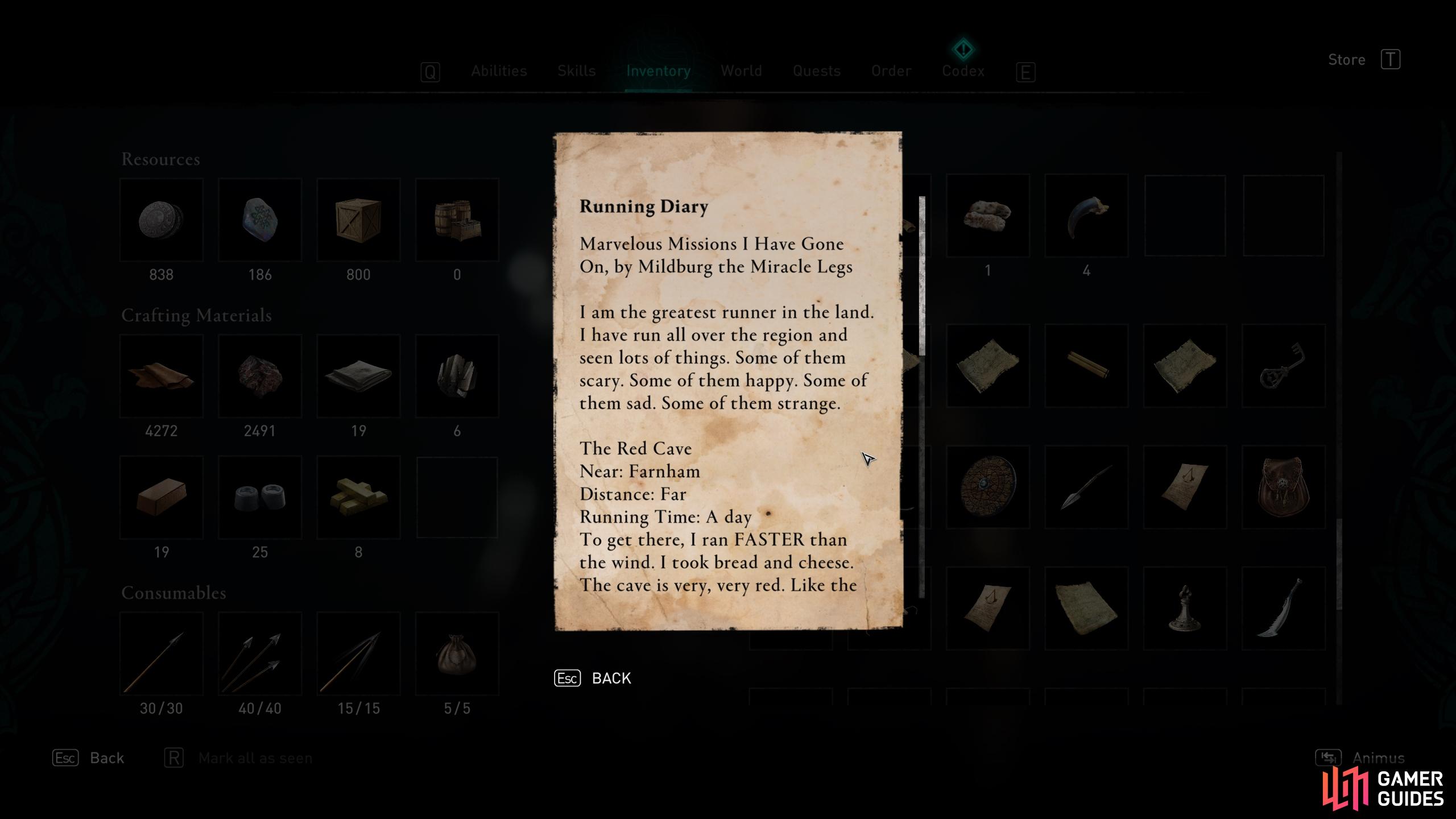 You'll find Mildburg's Running Diary in your inventory after completing the mystery.