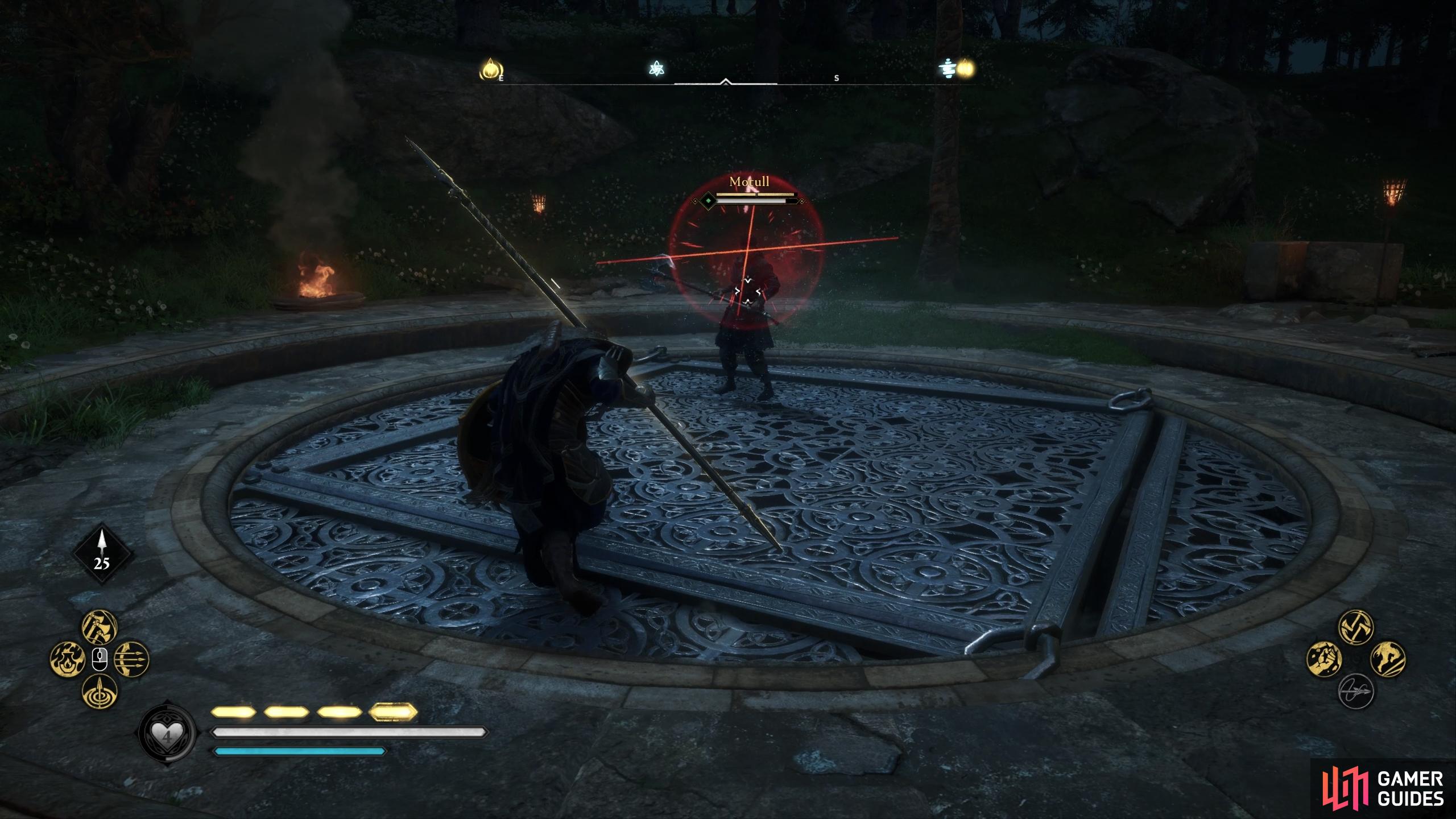 You won't be able to block or parry Motull's red rune attacks, so you'll have to dodge, roll, or round around him.