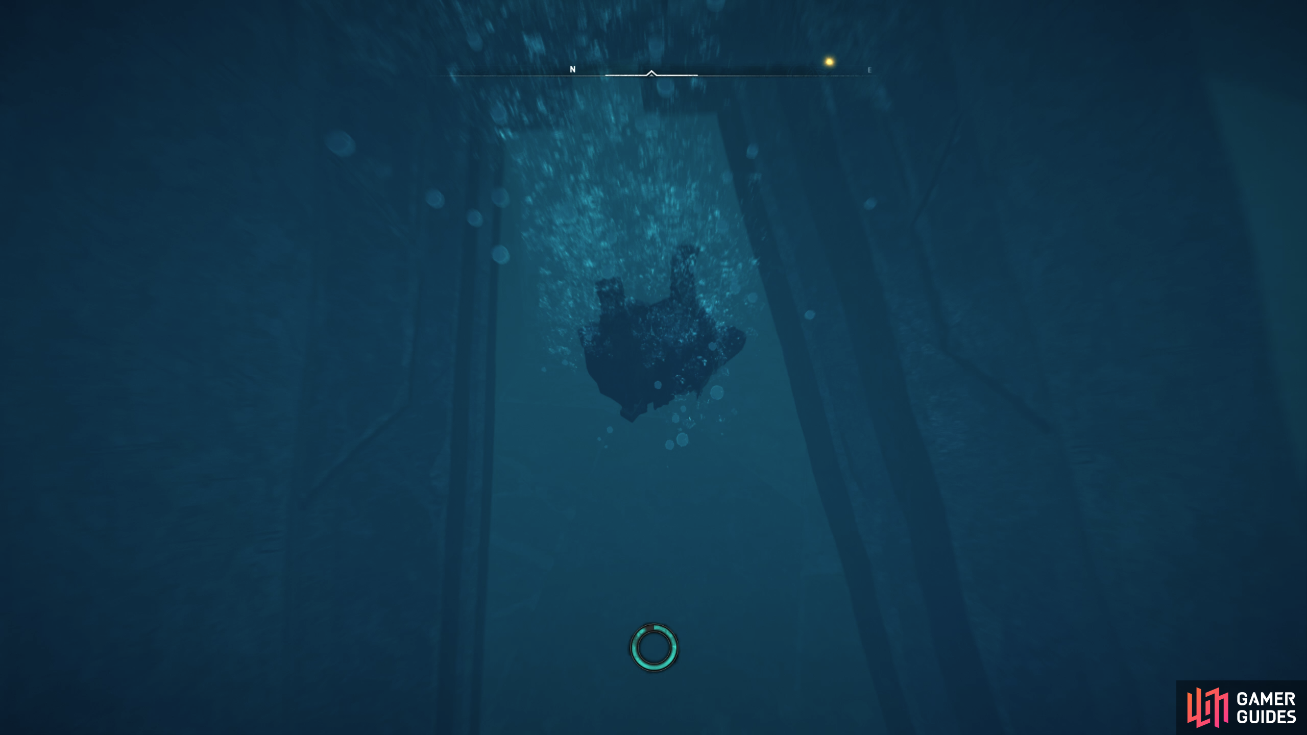 Swim through the doorway to the north once you're underwater.
