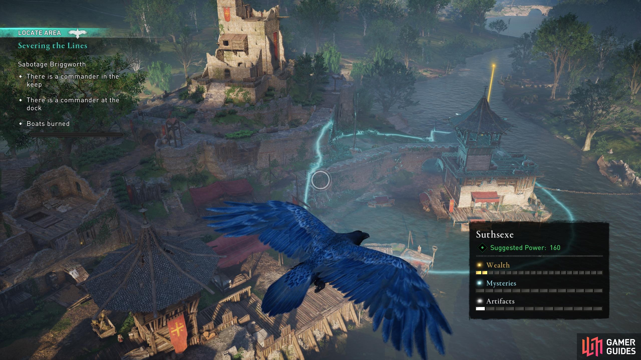 Use your raven to scout the location of the dock and the keep.