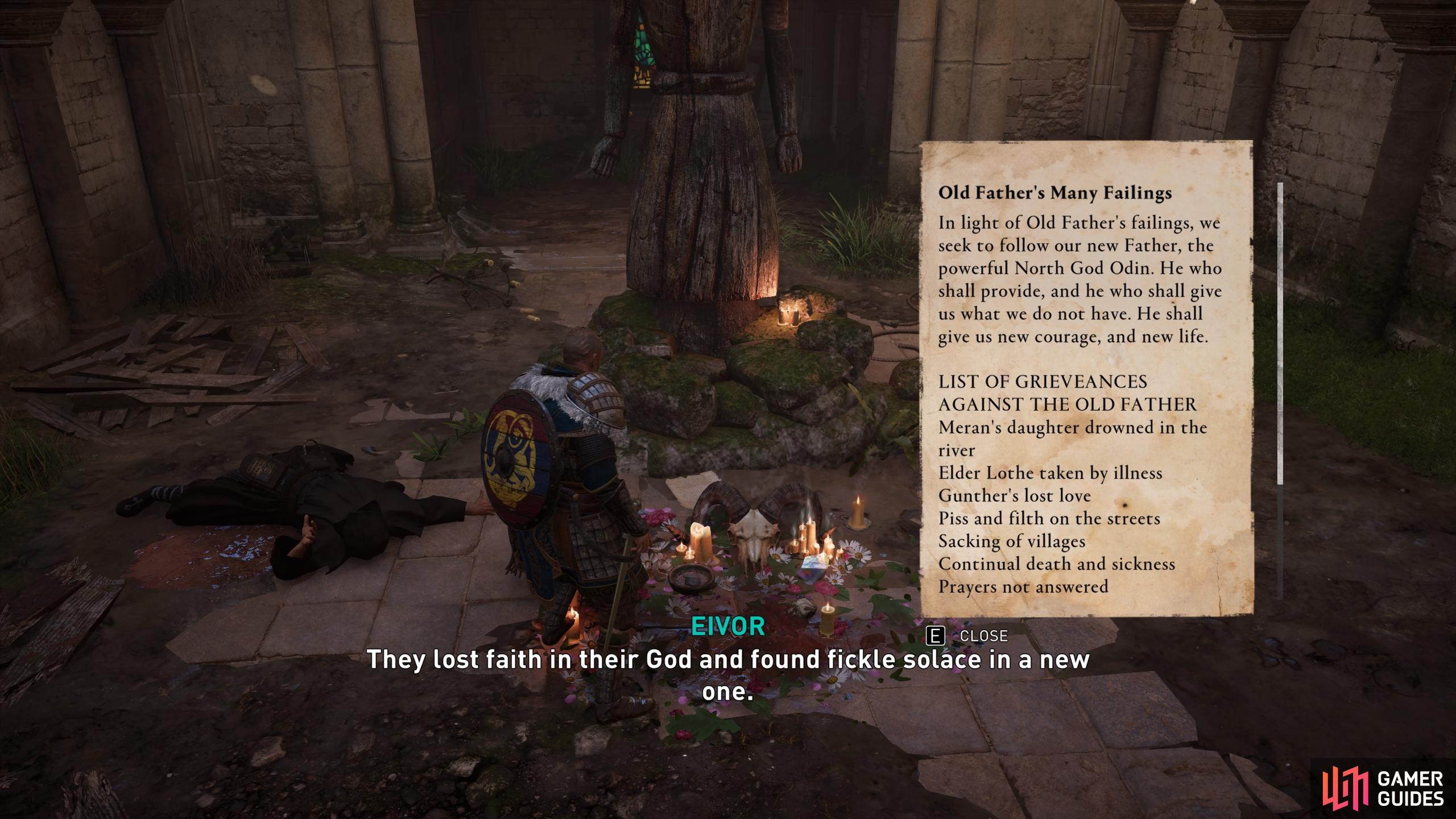 Once you've killed the attackers, read the note at the shrine to complete the quest.