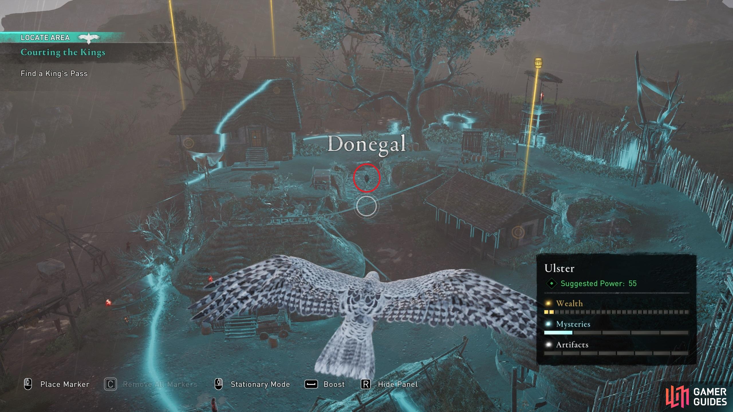 Use your bird to scout Donegal and identify a Man at Arms.