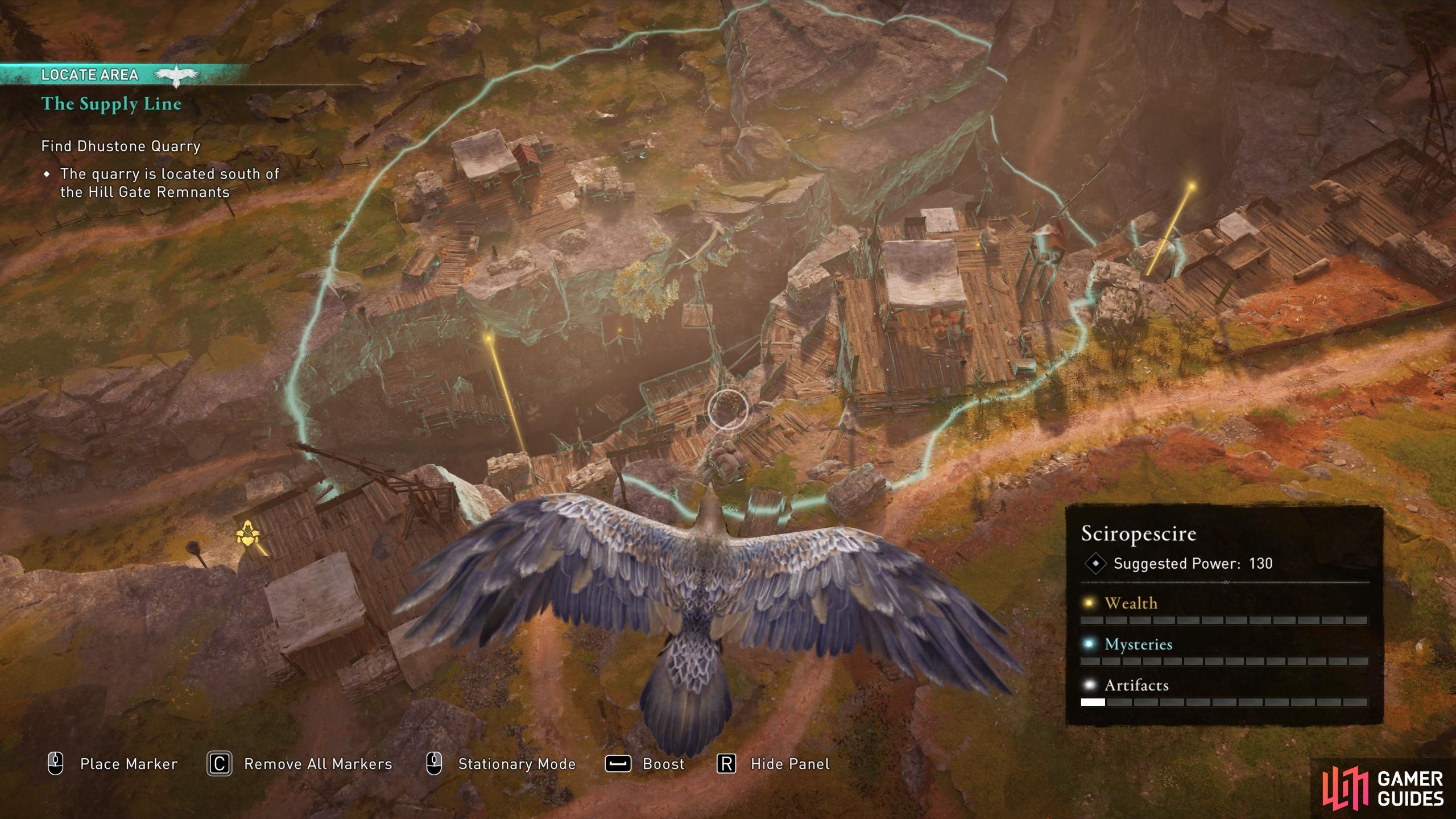 Use your raven to scout Dhustone Quarry as you approach it.