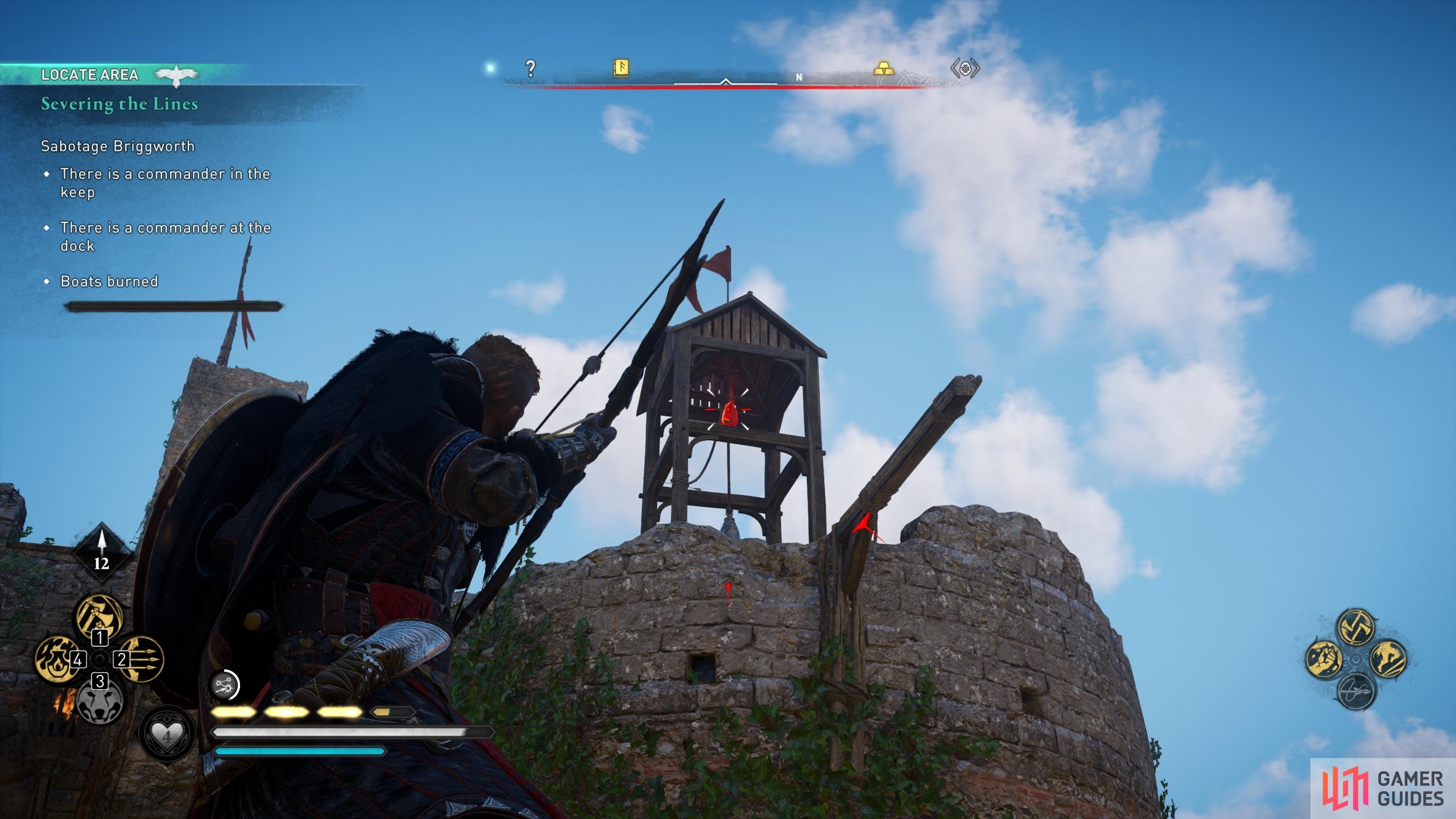 Shoot the links in bell towers to stop guards alerting others to your presence.