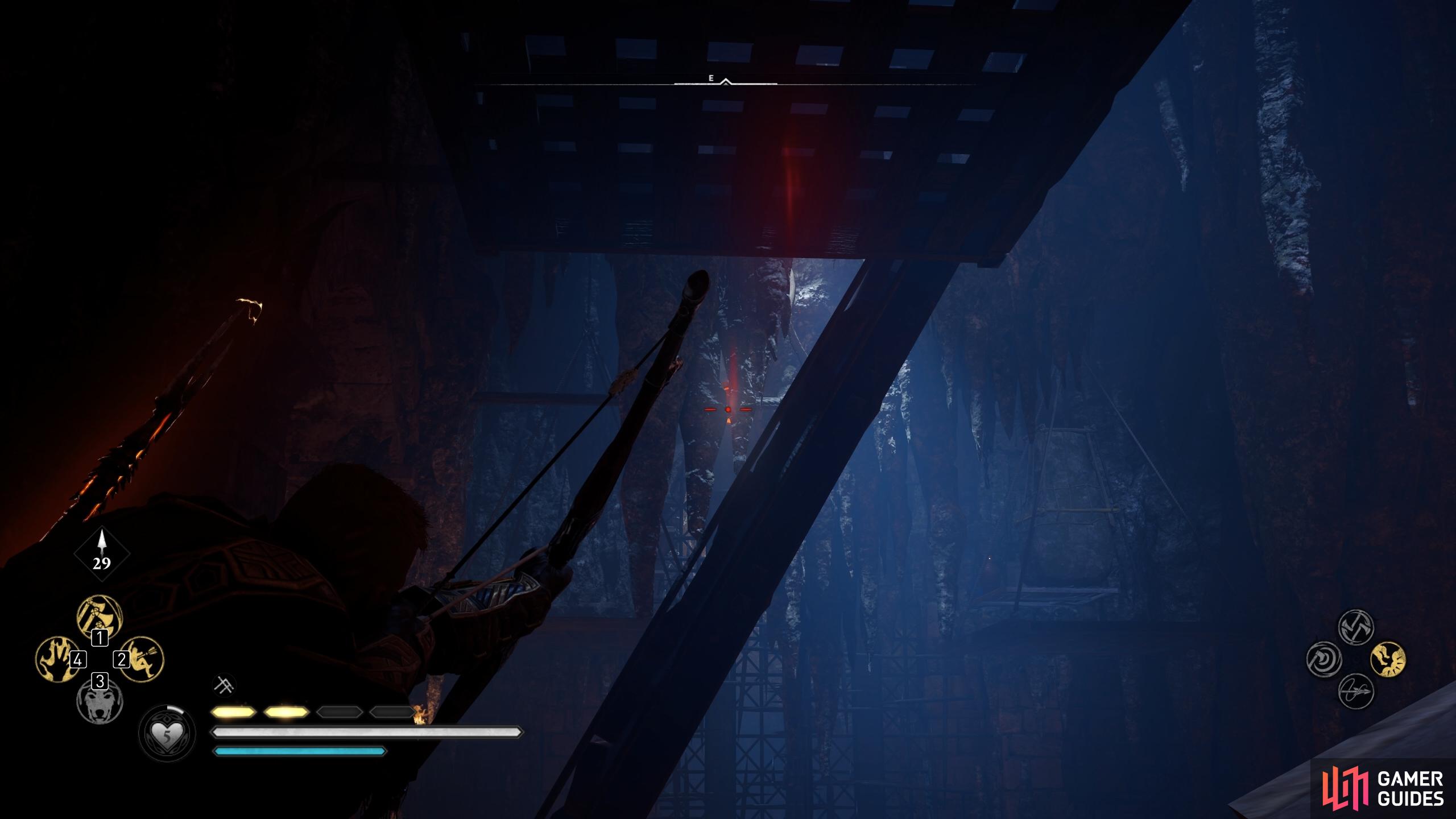 You can shoot the further bridge link from on top of the stone structure.