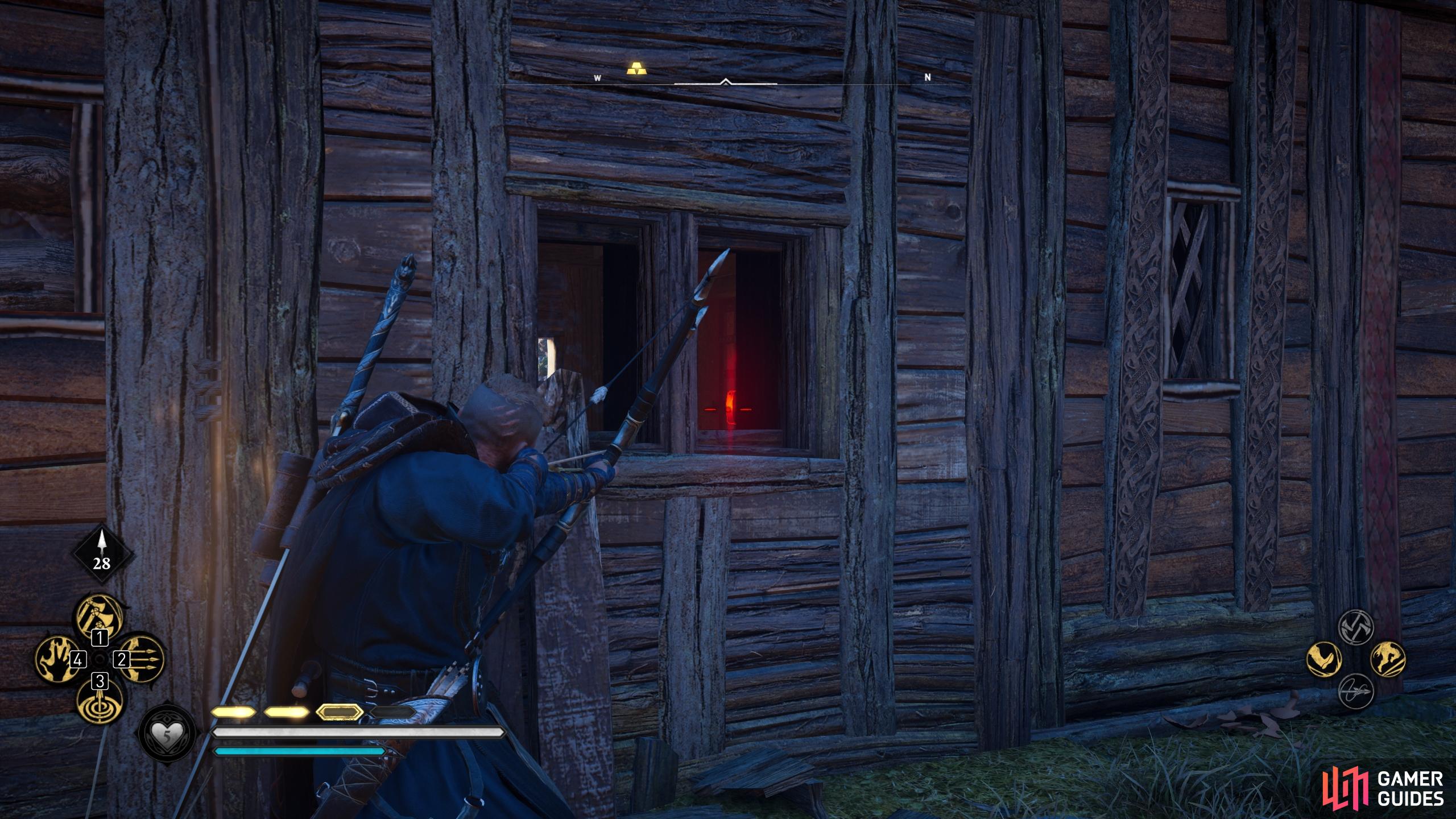 You can shoot the lock to the front door from the southeastern side of the house.