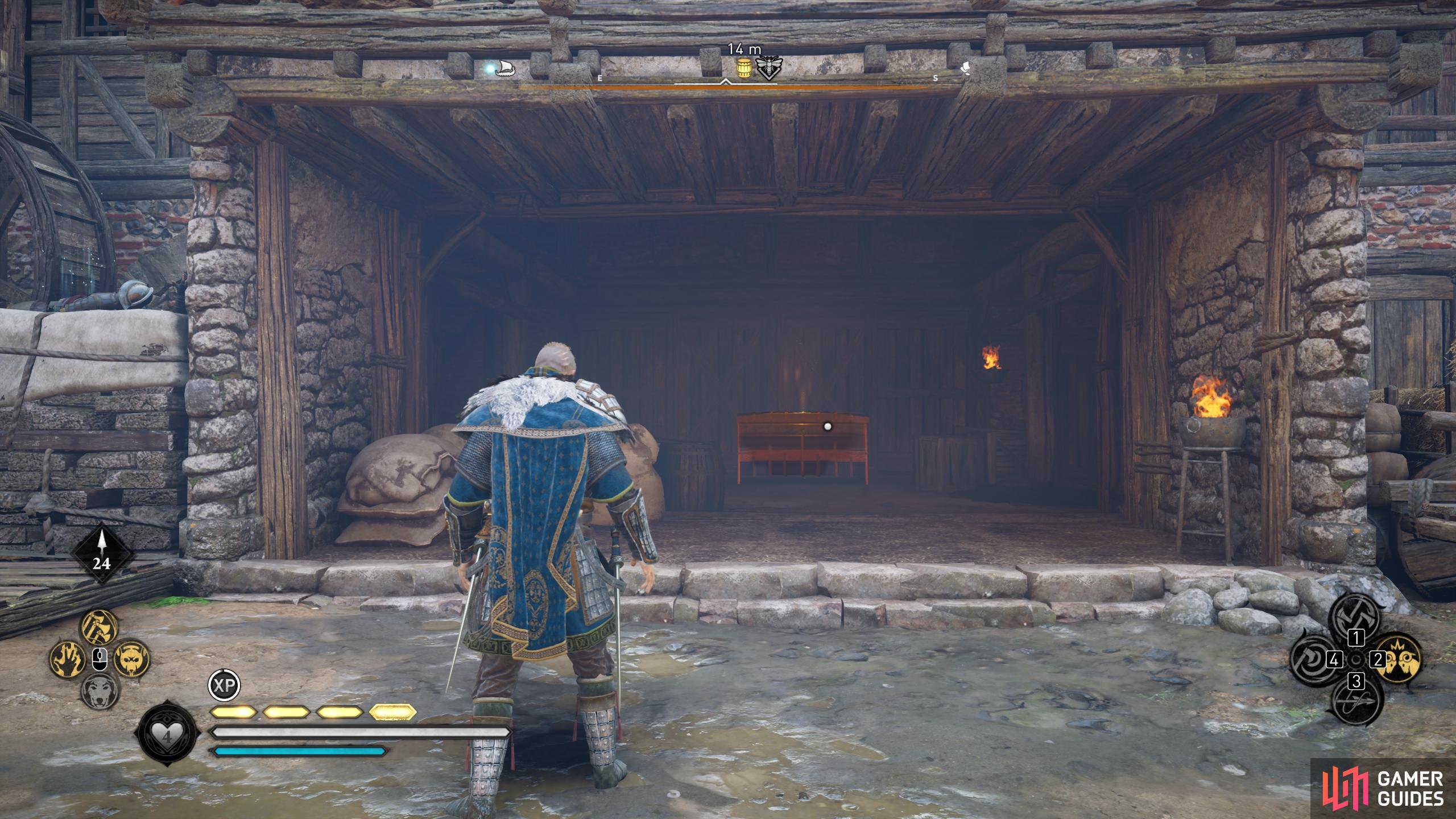 Youll find the chest in the open, beneath a wooden platform.
