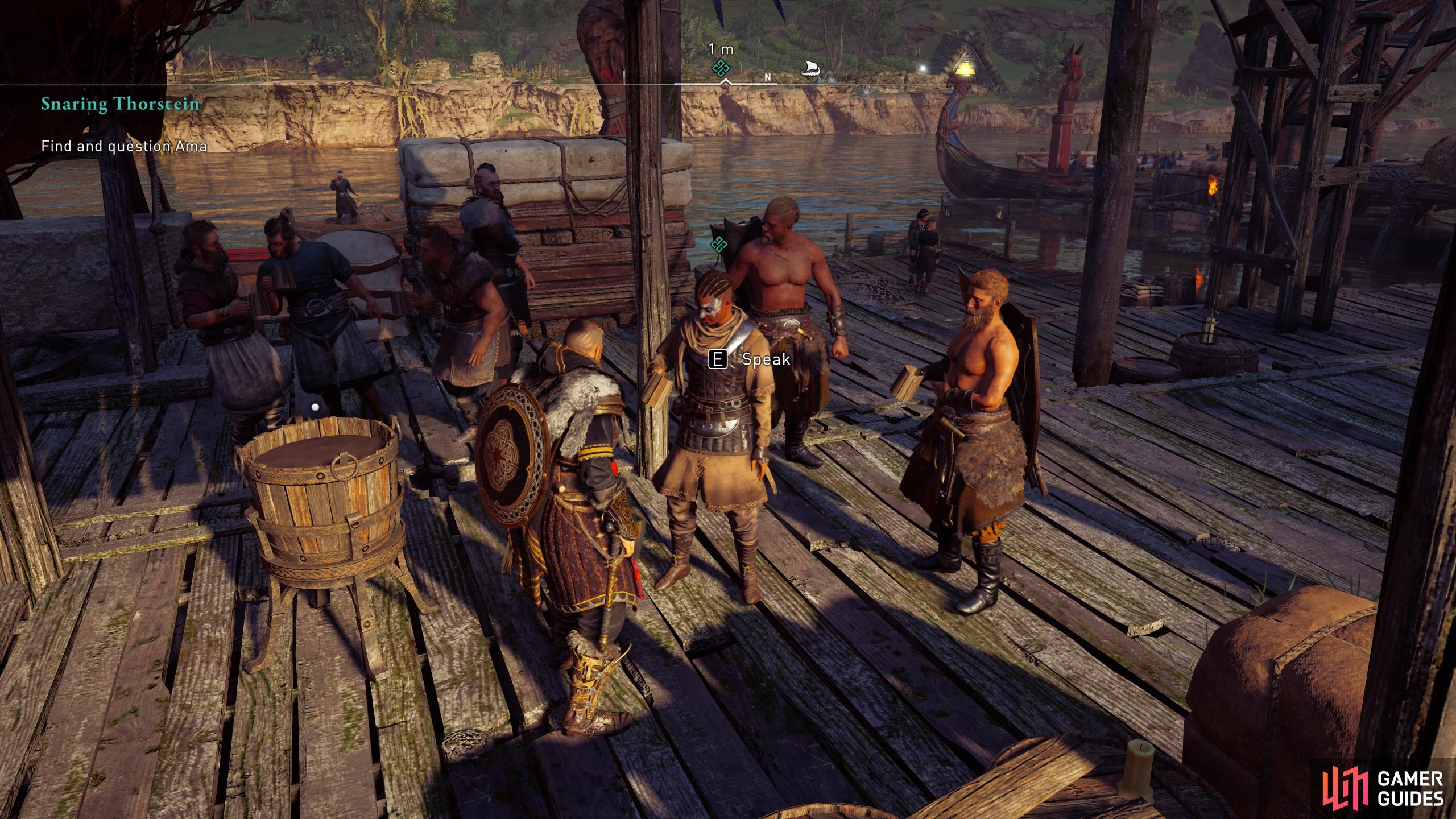 Speak with Ama at the docks to begin a drinking contest.