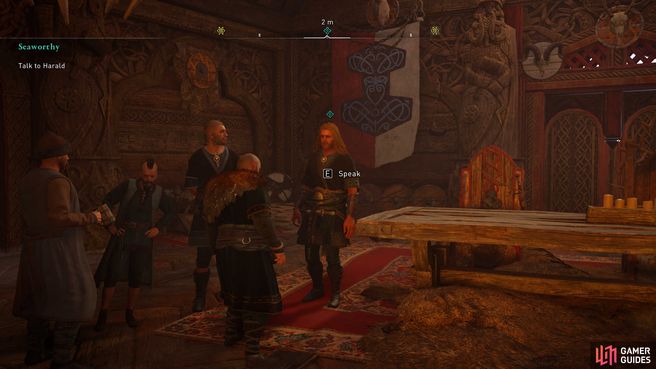 Speak with King Harald when youre ready to leave the longhouse.