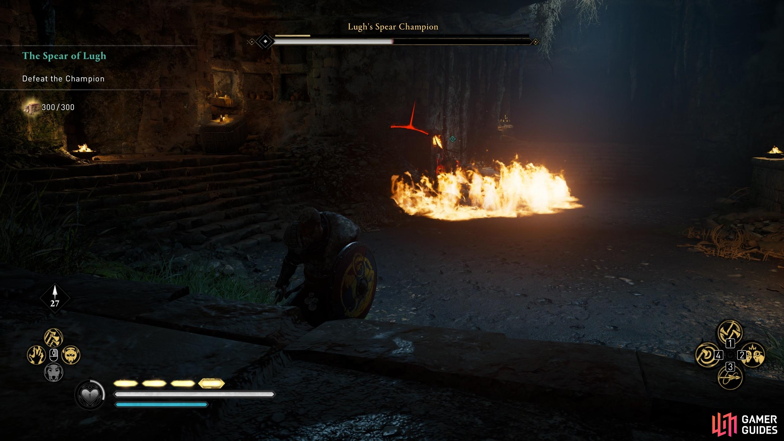When the Spear Champion spawns a fire wall, be ready to dodge some incoming projectiles.