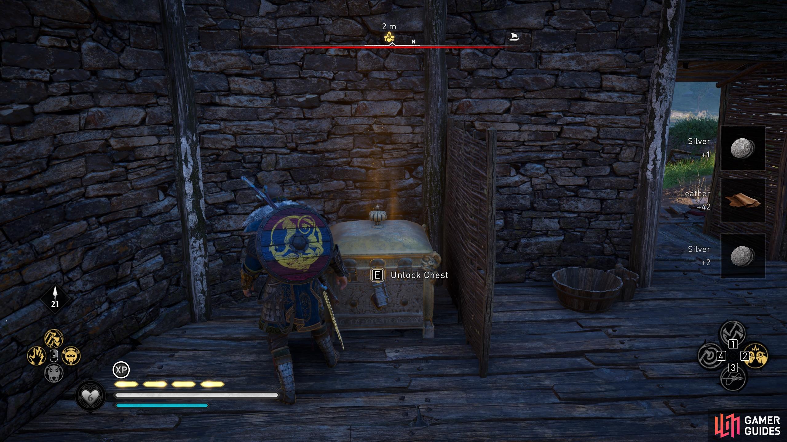 Youll find the chest in a small building within the camp.