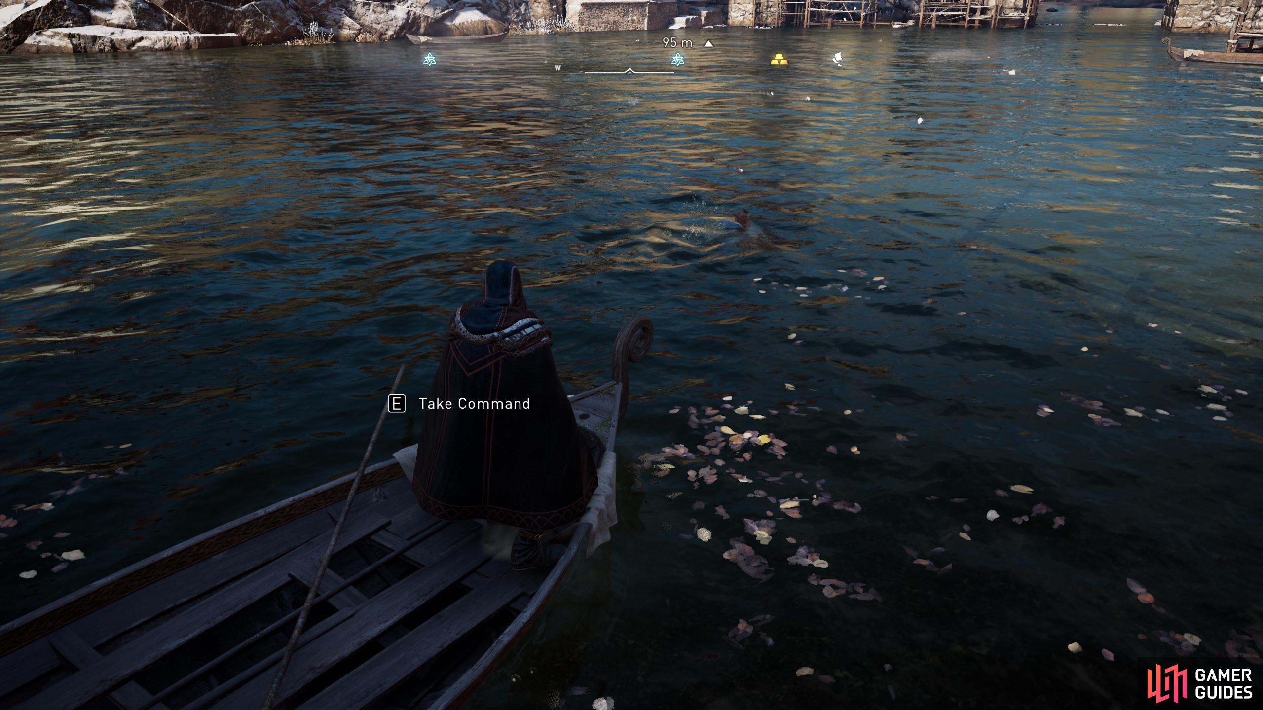 You can force the man into the water by stealing his boat.