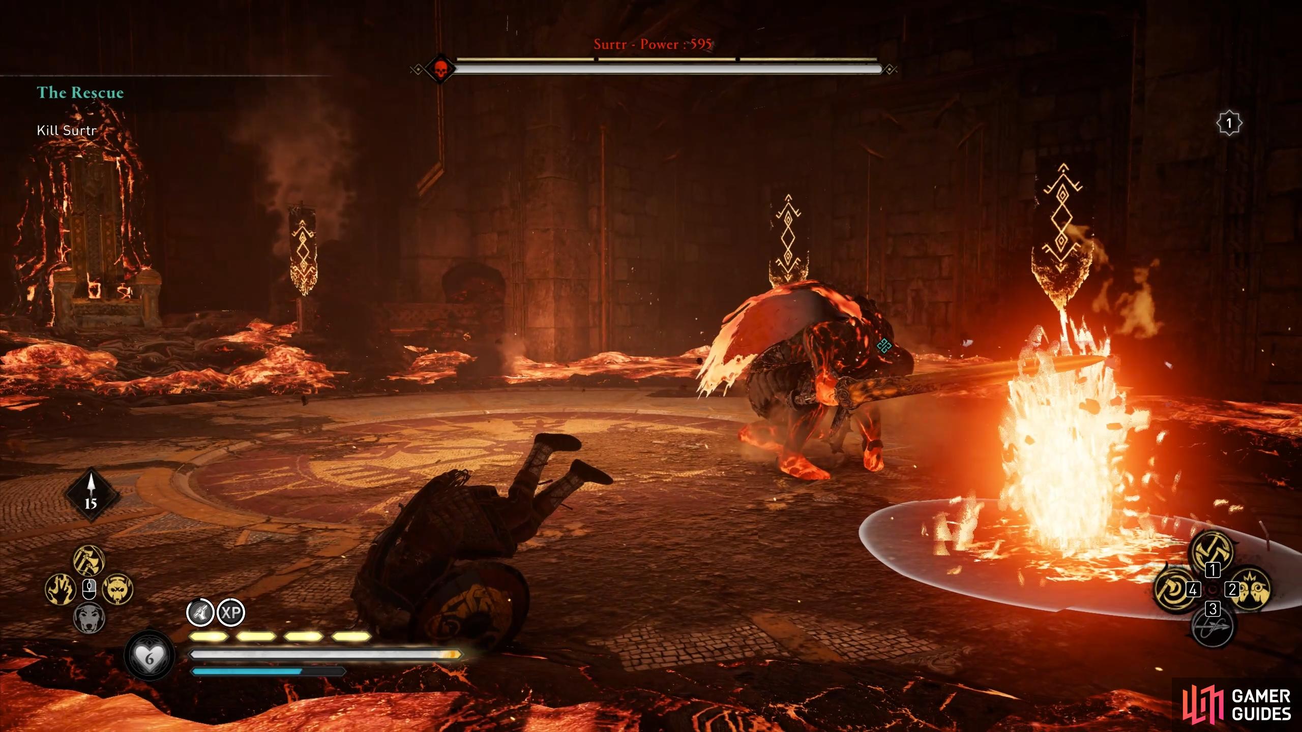 Be ready to dodge or roll away from the fissure when you see Surtr slam his fist into the ground.