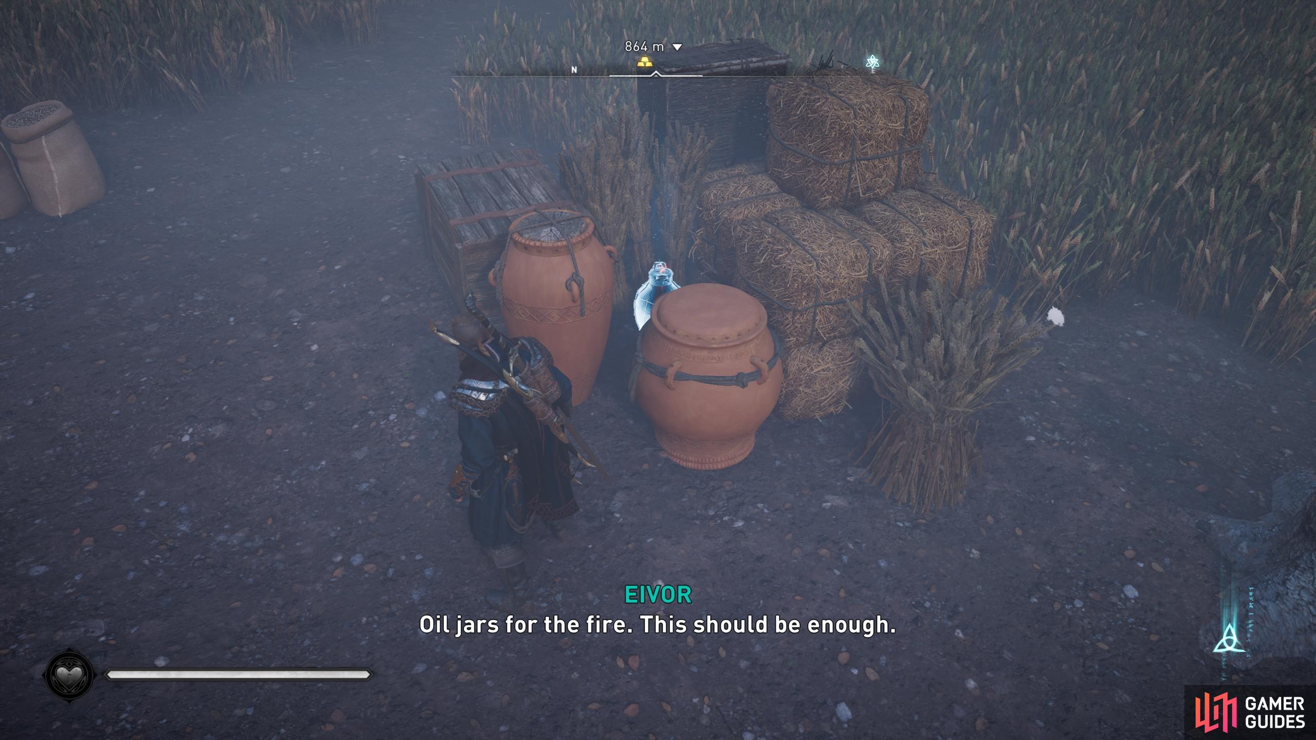Youll find a fire pot nearby, to the north.