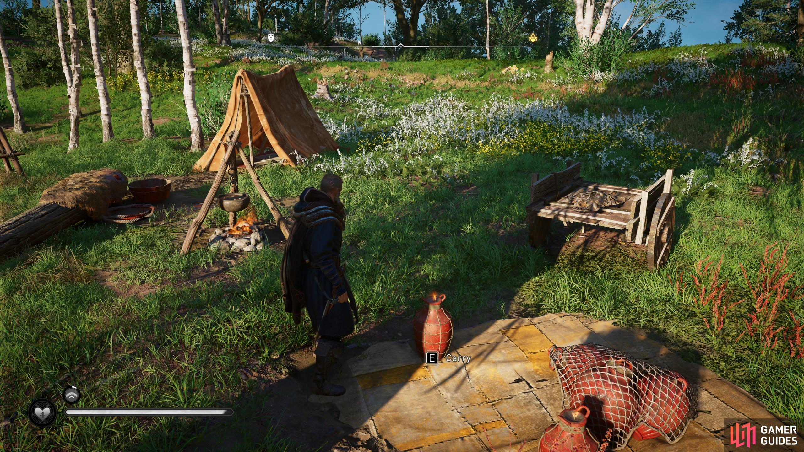 Take a fire pot from the small camp northeast of the ruins.