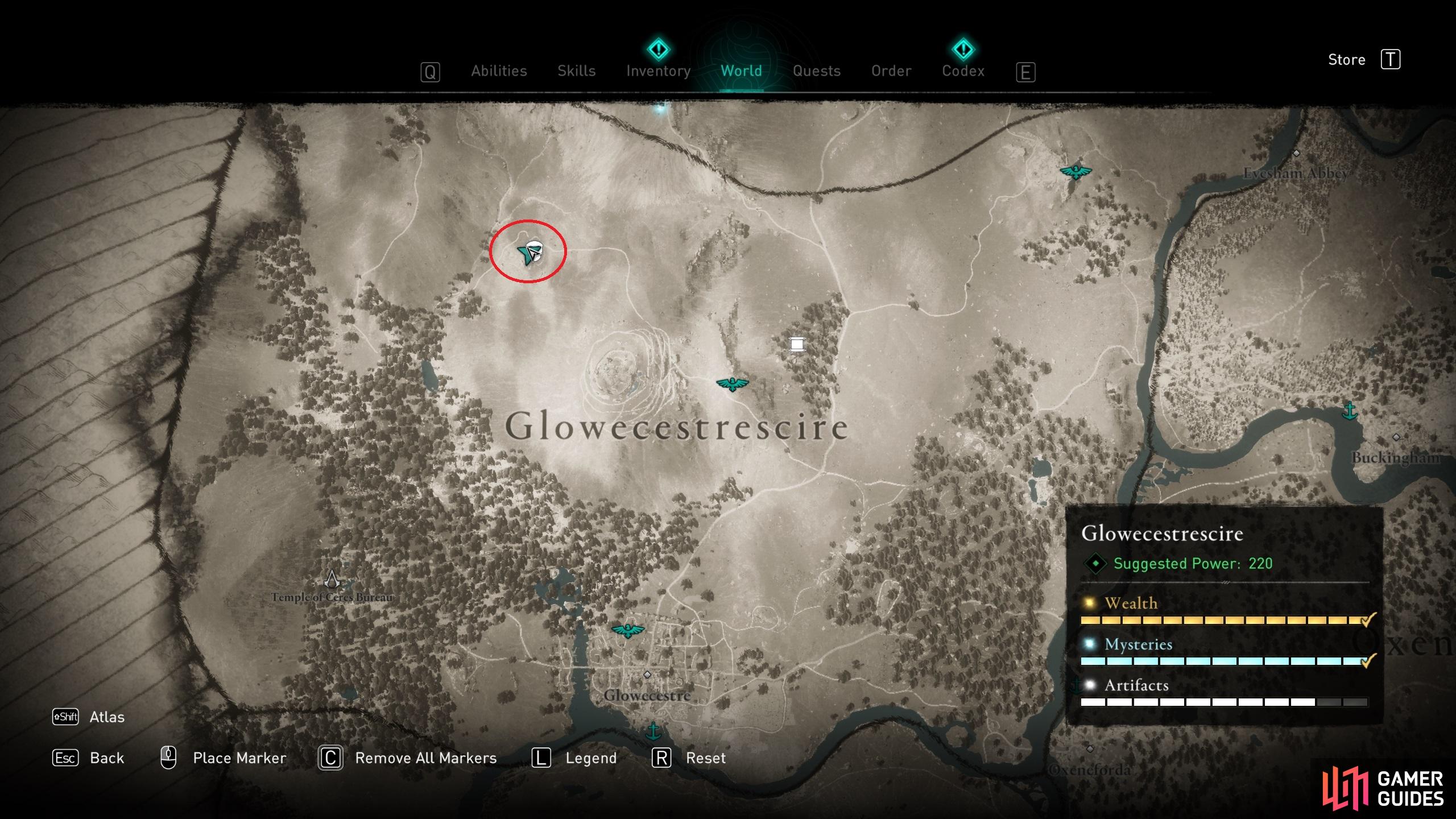 The location of the artifact northwest of Thieves Warren.