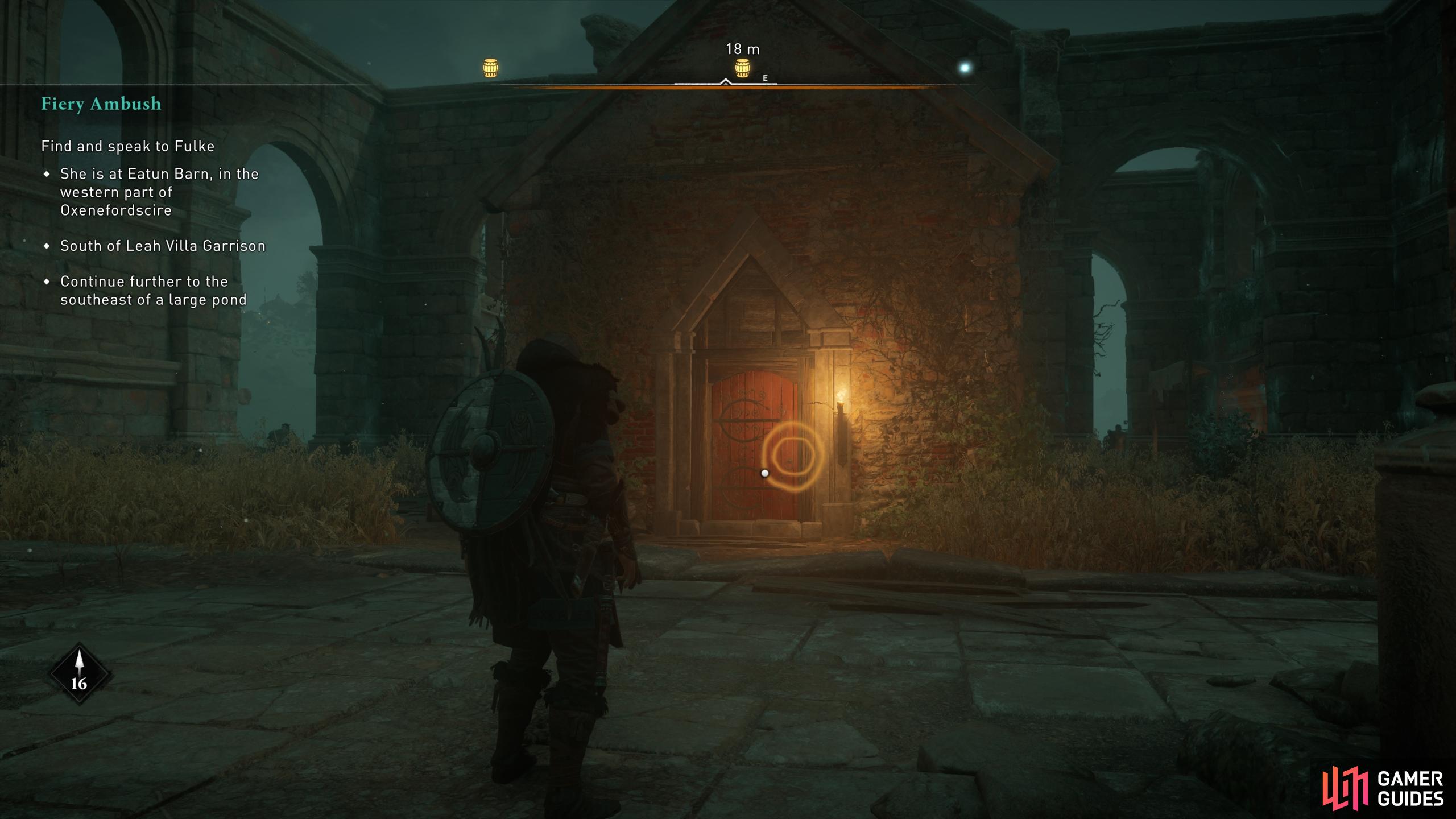 You'll find the third chest of materials in a small chapel northeast of the Abbey entrance.