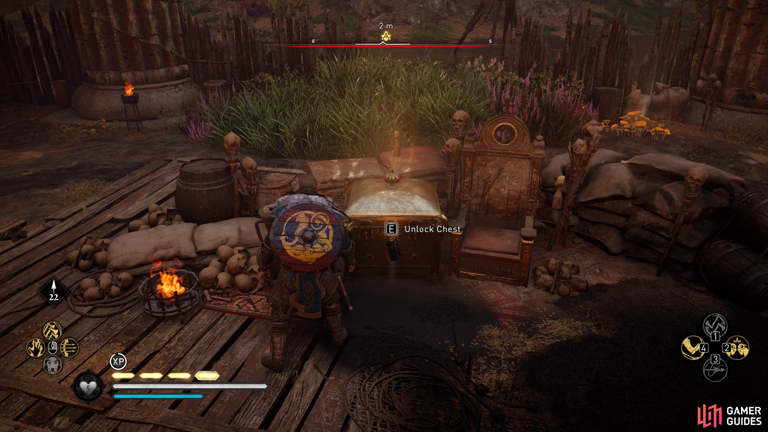 You'll find the chest near Lucian's throne in the bandit camp.