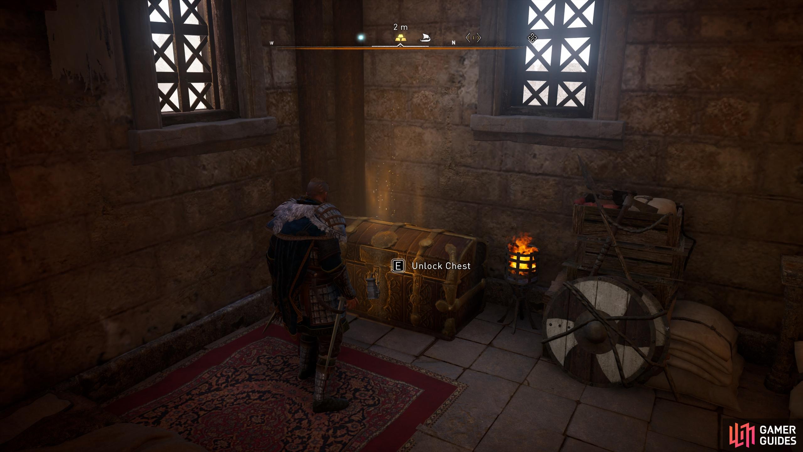 You'll need to loot a key from the Gedriht in the main church to open the chest.