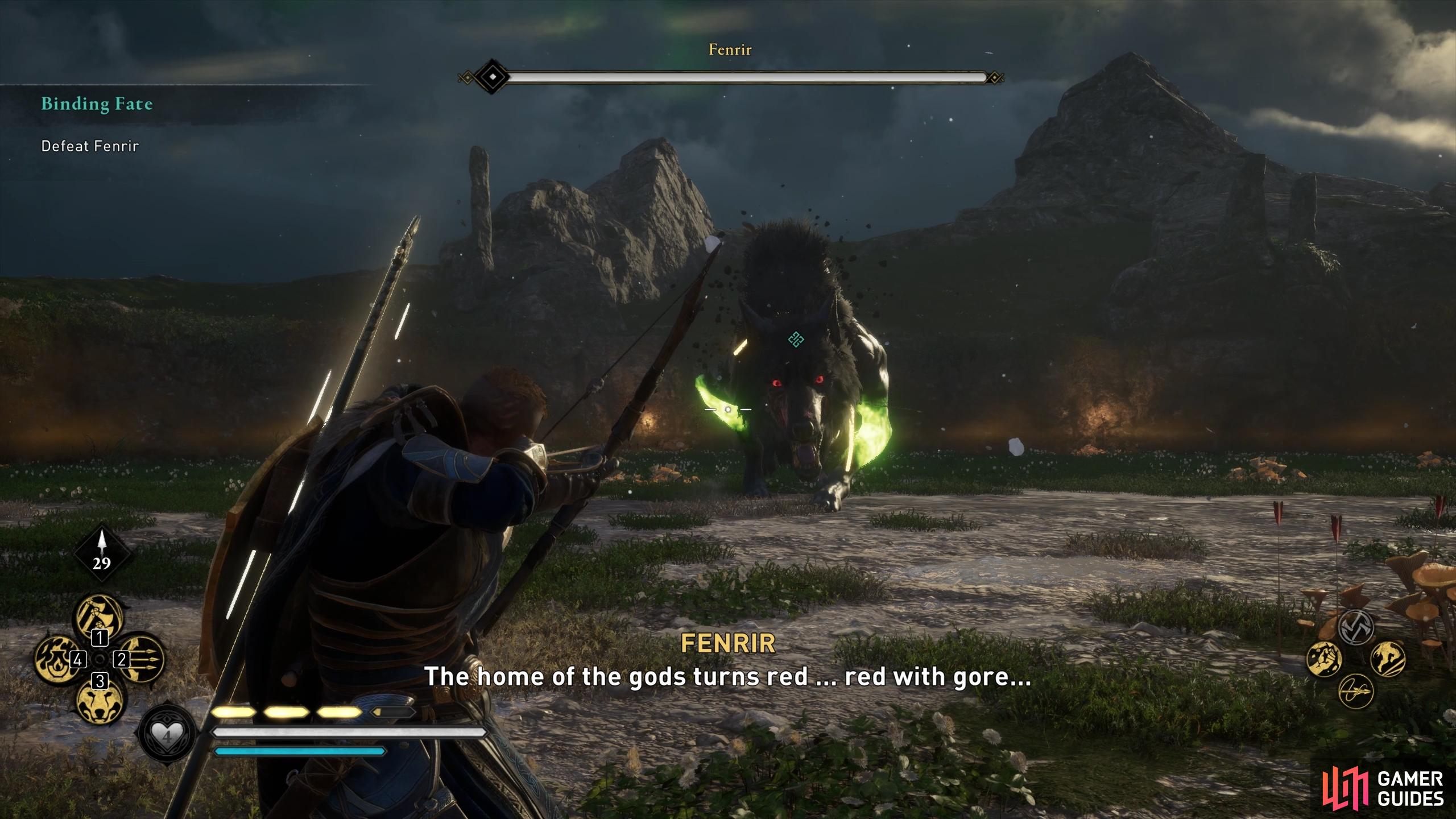 You'll be spending most of your time during this fight shooting at Fenrir's legs, where his weak points can be found.