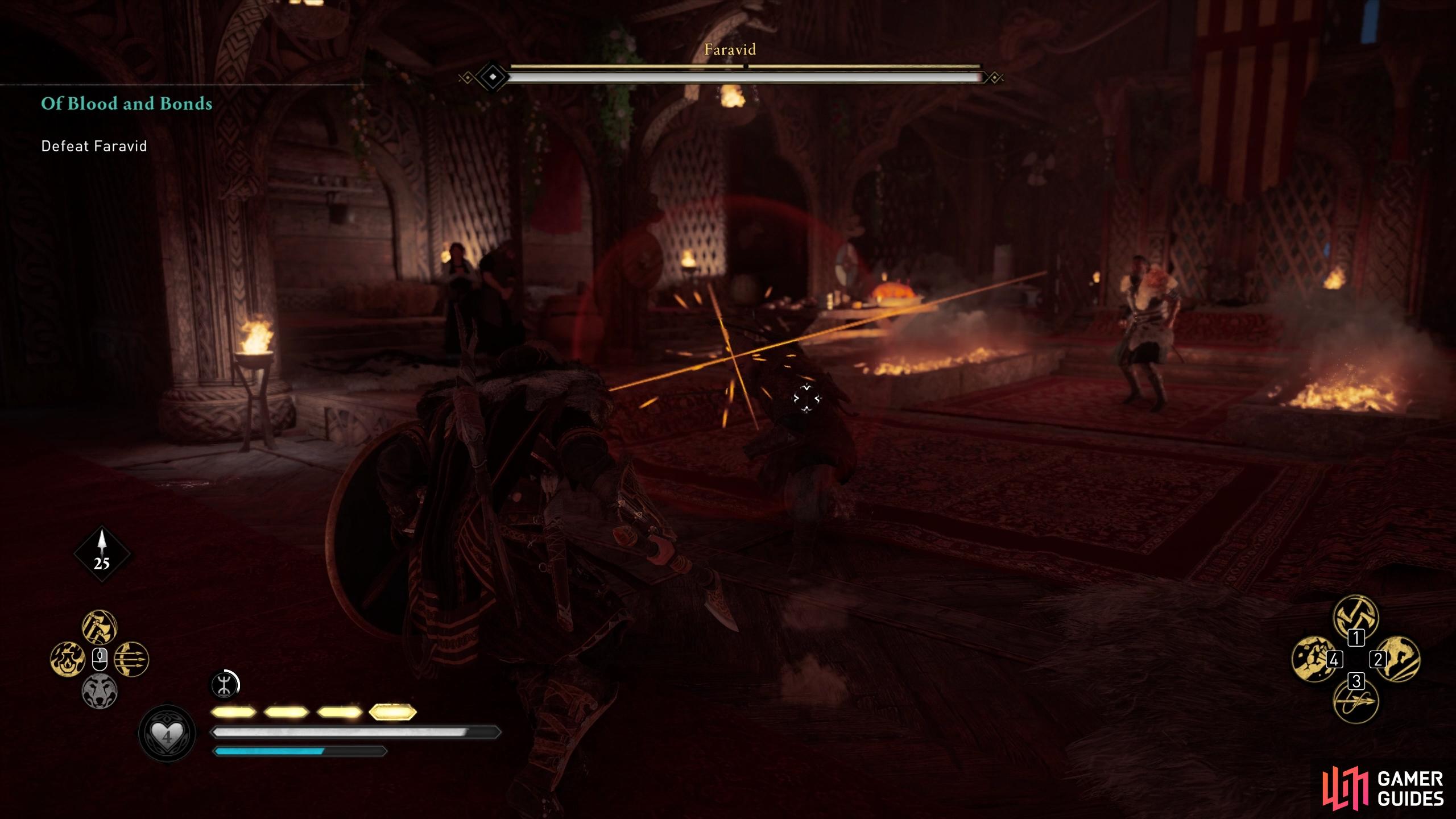You can parry or block Faravid's regular yellow or orange strikes.