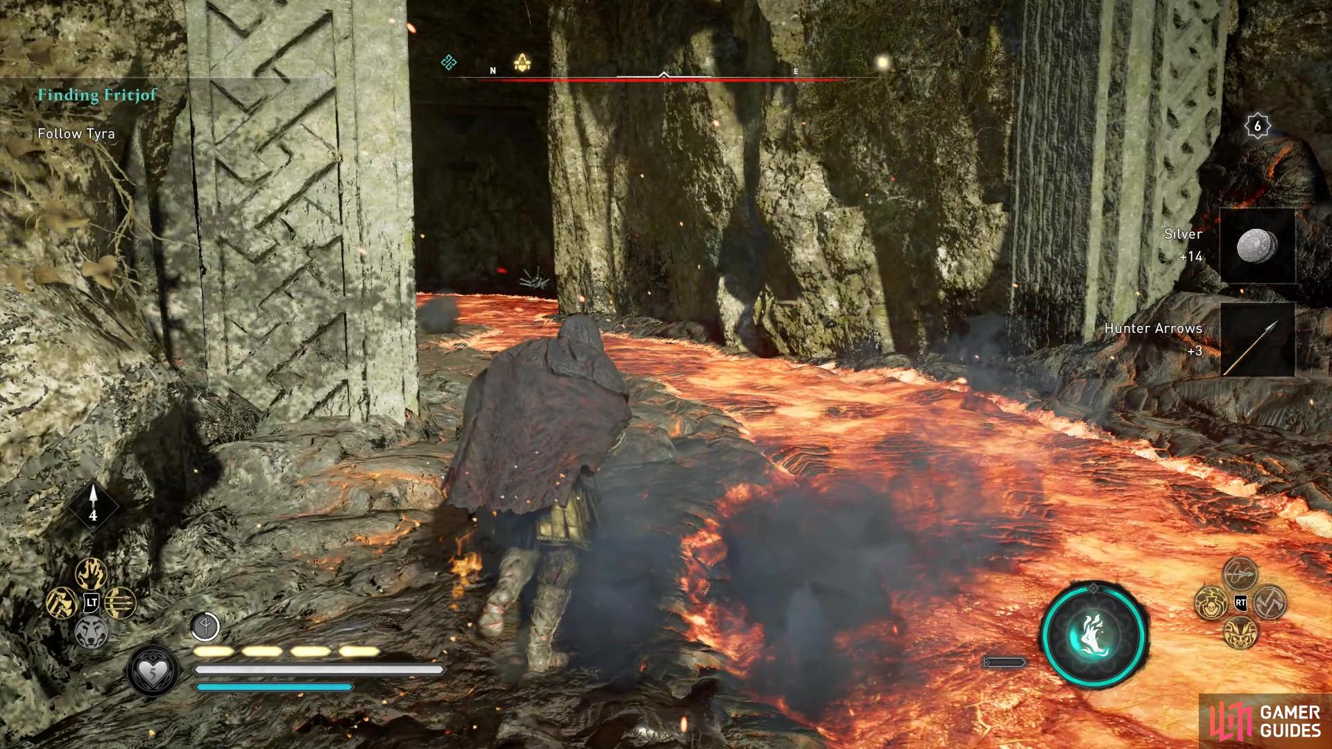 youll need to use the Power of Muspelheim to traverse into the lava cave.