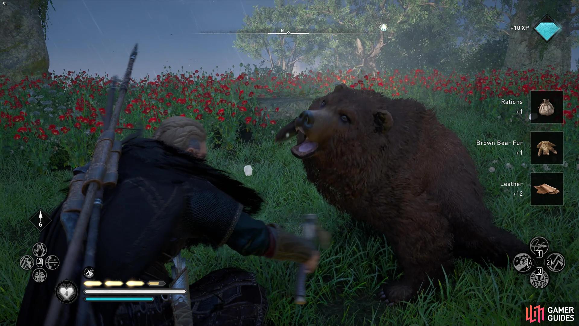 You'll first want to deal with the bear nearby. 