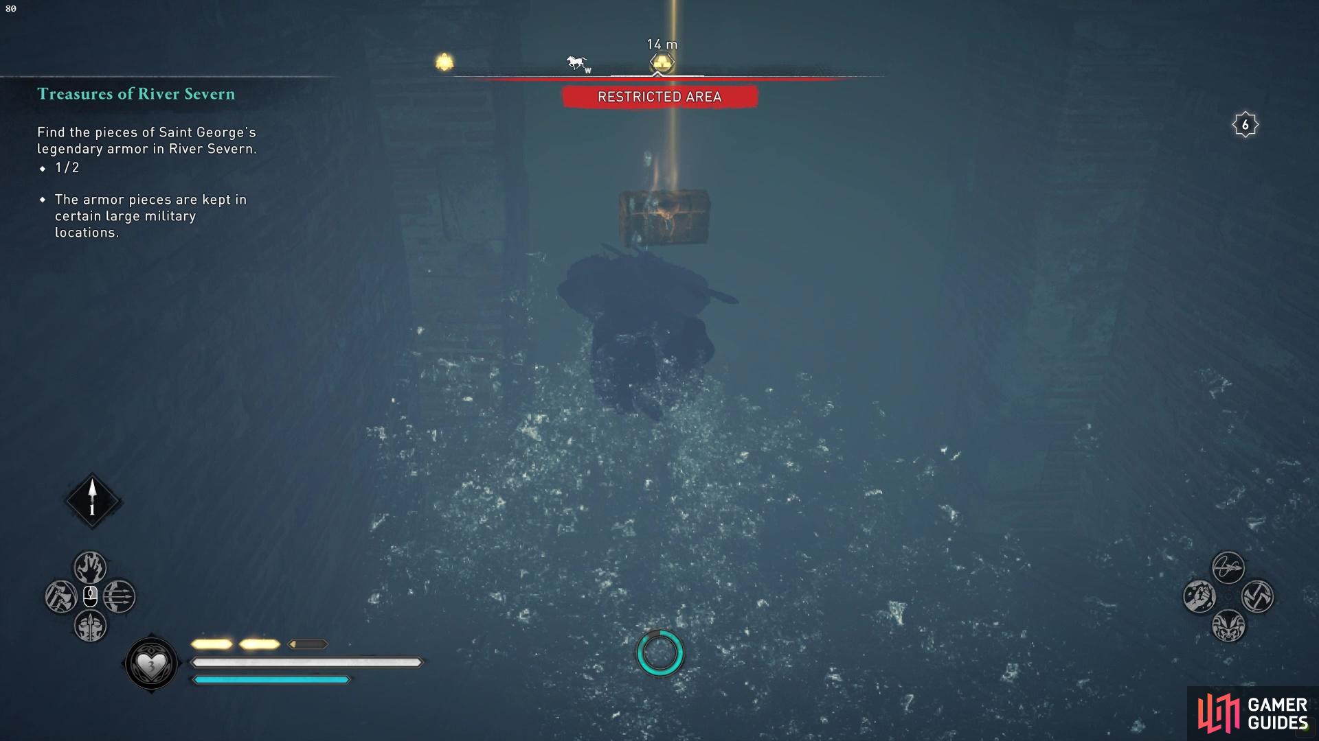 it is in a restricted area so watch out for enemies as you dive for the treasure!