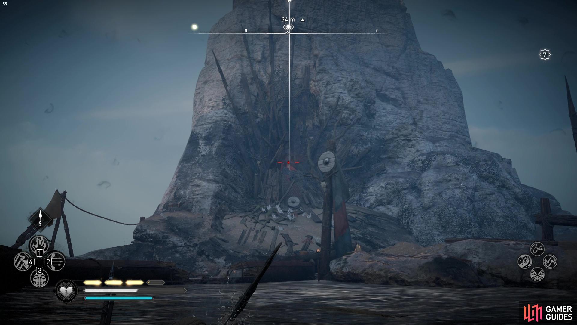 you'll need to head closer to be able to shoot the cursed symbol.