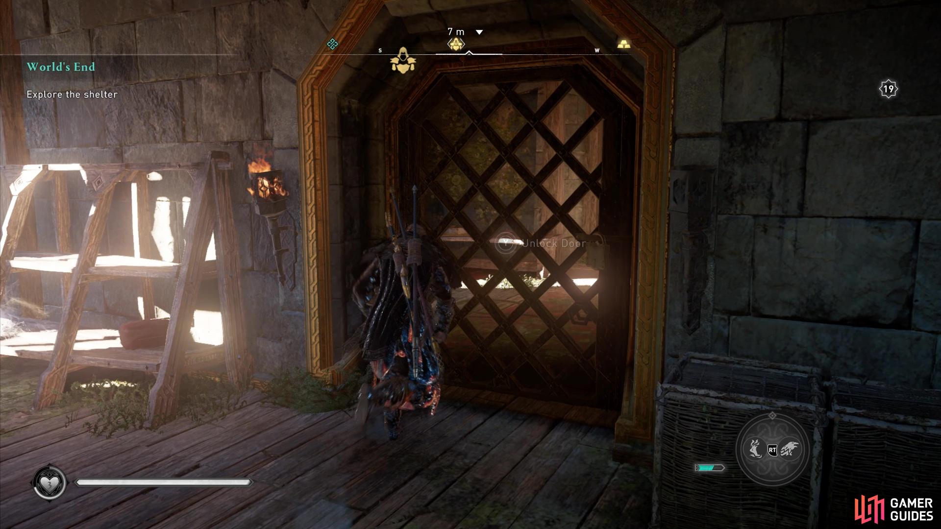 Then head to the second tallest building and use the key to unlock the door to where you'll find the chest.