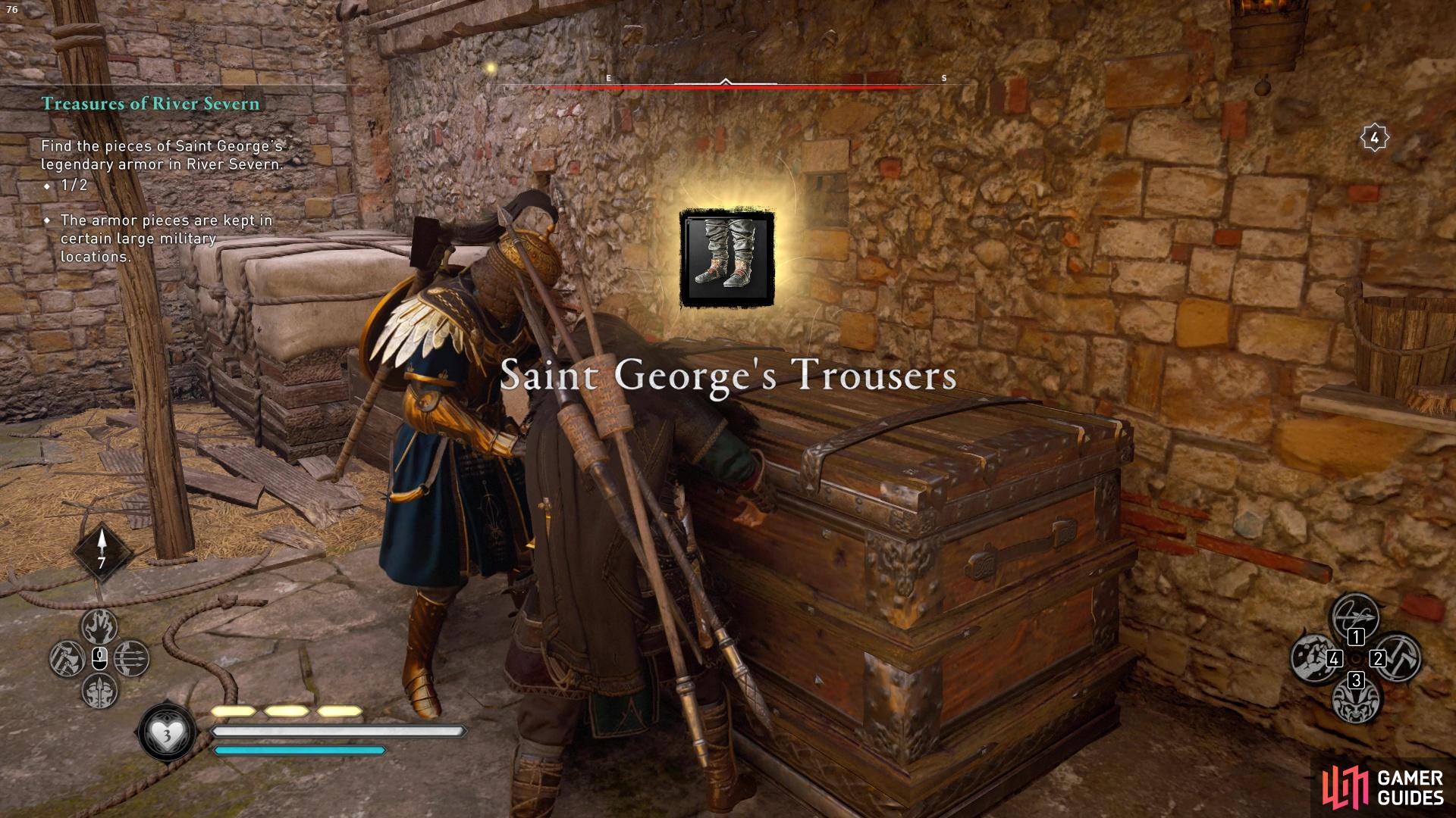 Saint George's Trousers can be found randomly in the larger military locations